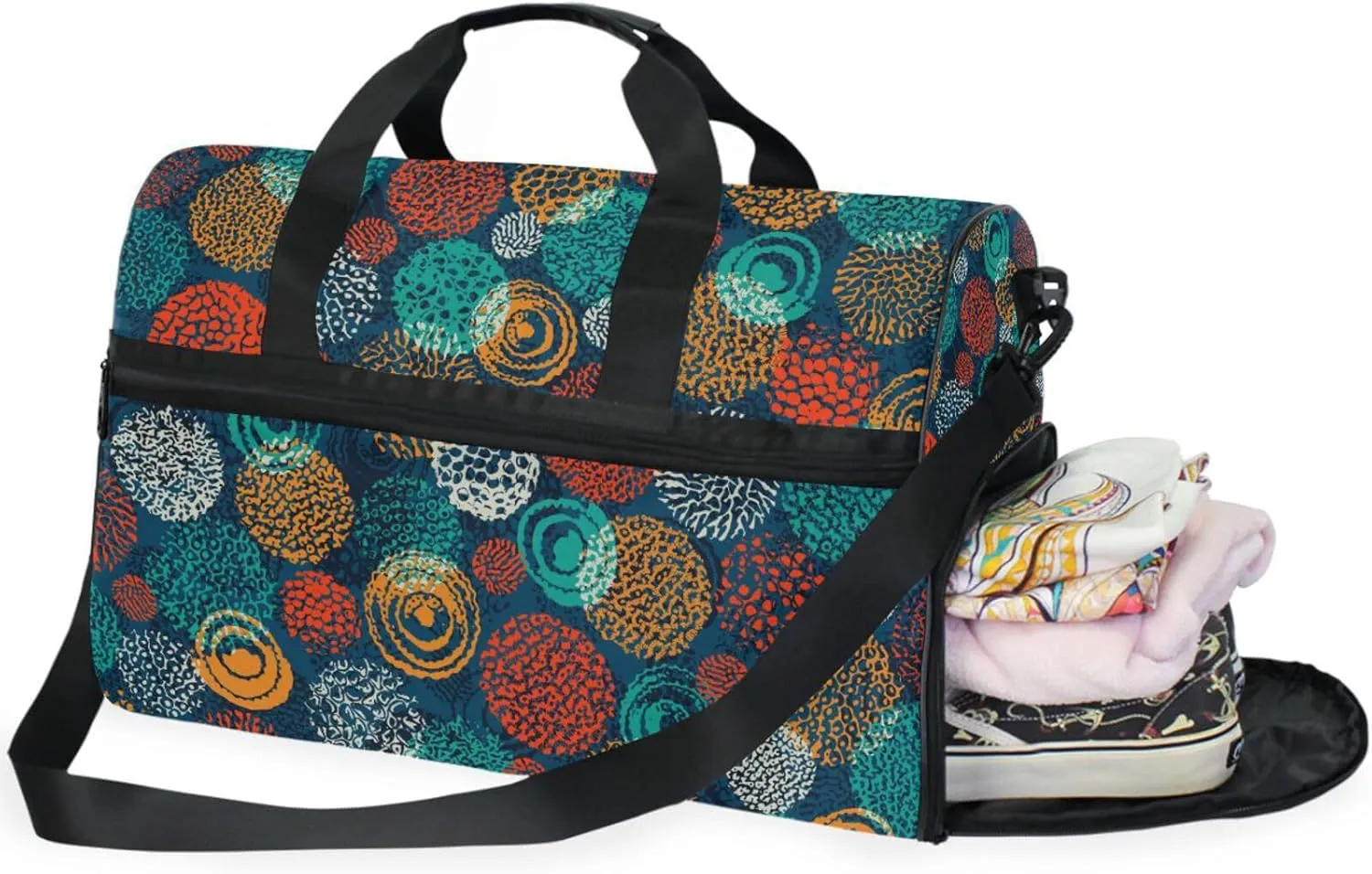 Colored Circle Duffel Bag for Travel, Large Sport Gym Bag with Shoe Compartment