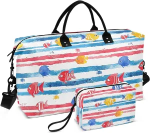 Colored Fish Stripe Duffel Bag for Travel Gym Sport, Weekender Travel Bags Carry on Overnight Bag