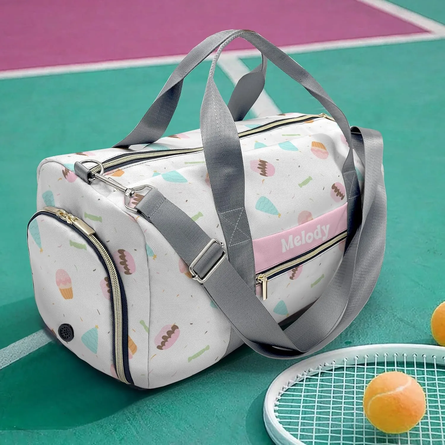 Colorful Cake Personalized Duffel Bag,Custom Travel Gym Bag with Name,Waterproof Sports Overnight Bag with Shoe Compartment & Shoulder Strap