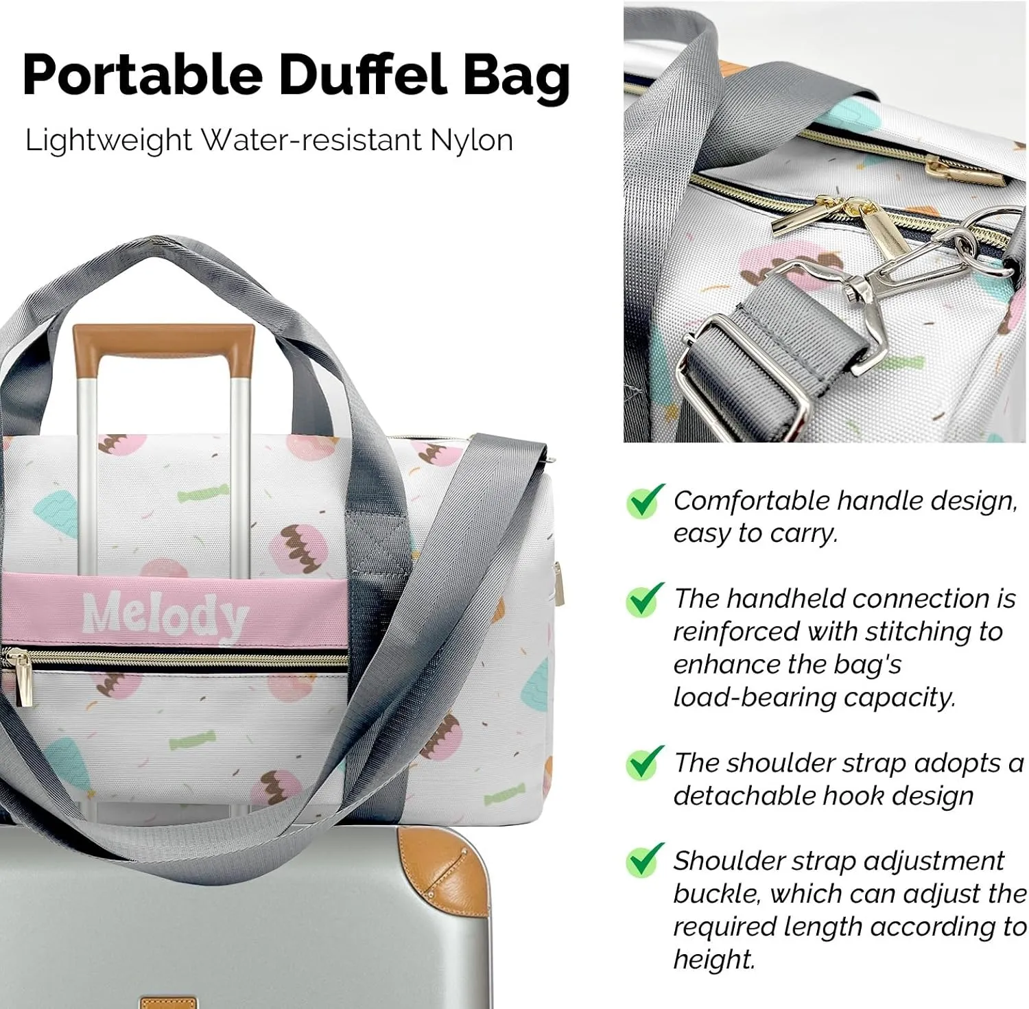 Colorful Cake Personalized Duffel Bag,Custom Travel Gym Bag with Name,Waterproof Sports Overnight Bag with Shoe Compartment & Shoulder Strap