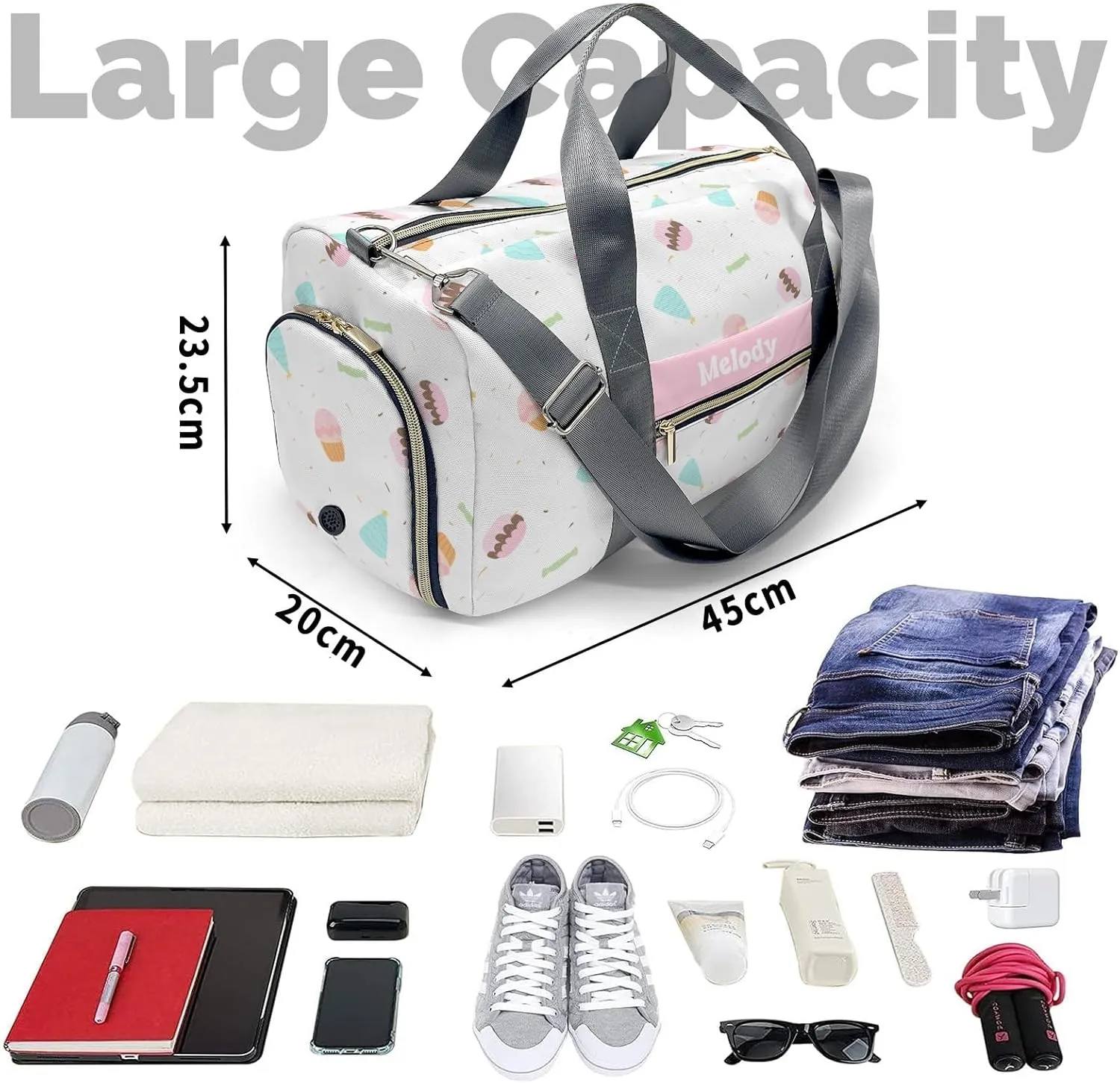 Colorful Cake Personalized Duffel Bag,Custom Travel Gym Bag with Name,Waterproof Sports Overnight Bag with Shoe Compartment & Shoulder Strap