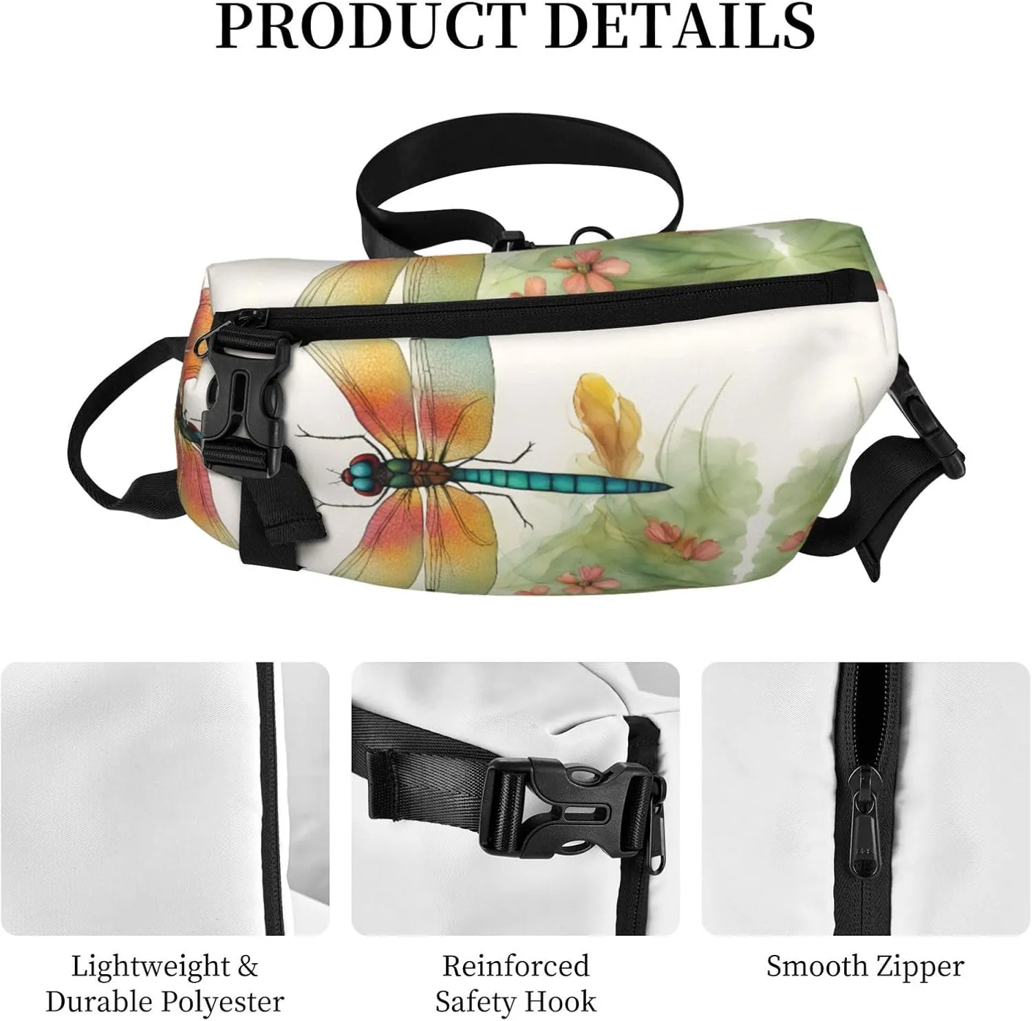 Colorful Dragonfly 1 Print Crossbody Backpack Casual Adjustable Bag Multifunctional Sling Backpack