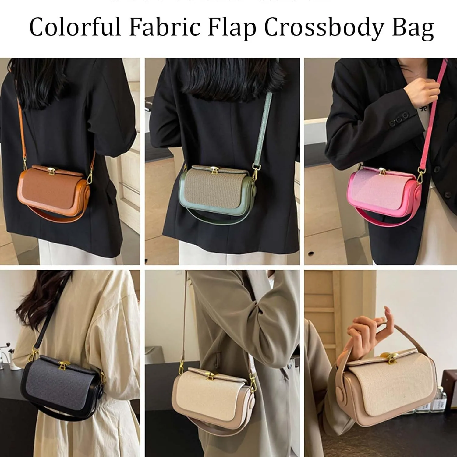 Colorful Fabric Flap Crossbody Bag, Large Capacity PU Leather, Elegant Textured Shoulder Purse for Women