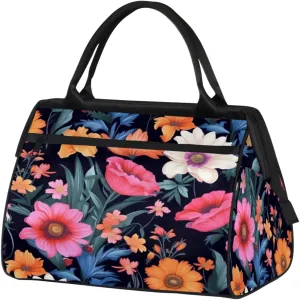 Colorful Flora; Flowers Leaves Gym Bag for Women Men, Travel Sports Duffel Bag with Trolley Sleeve, Waterproof Sports Gym Bag Weekender Overnight Bag Carry On Tote Bag for Travel Gym Sport