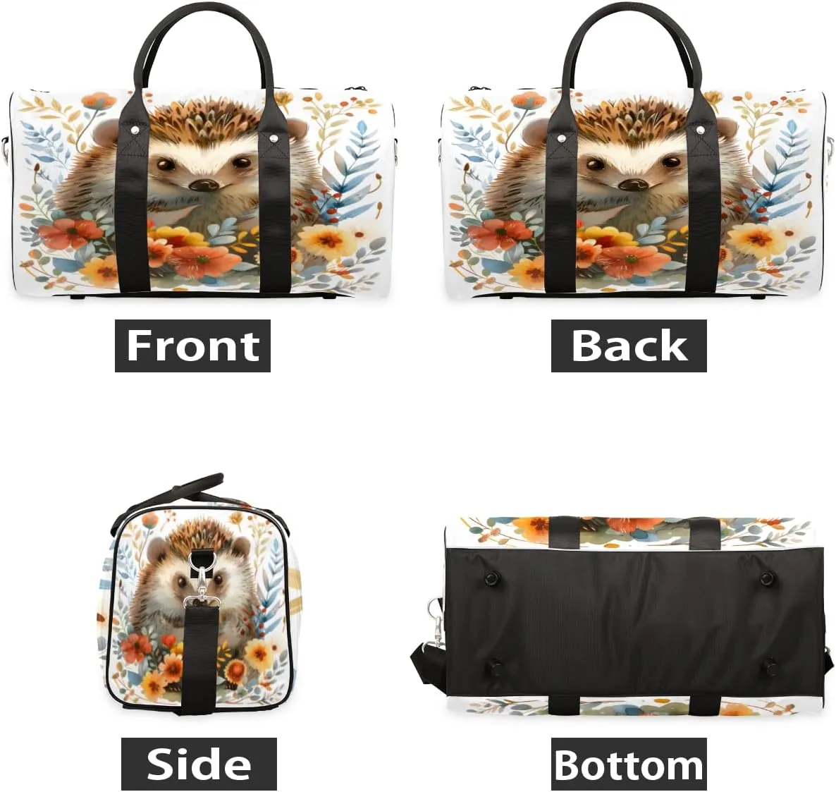 Colorful Flower Hedgehog Travel Duffle Bag, Sports Gym Bags for Women Men, Carry On Weekender Overnight Workout Airplane Trips Bag