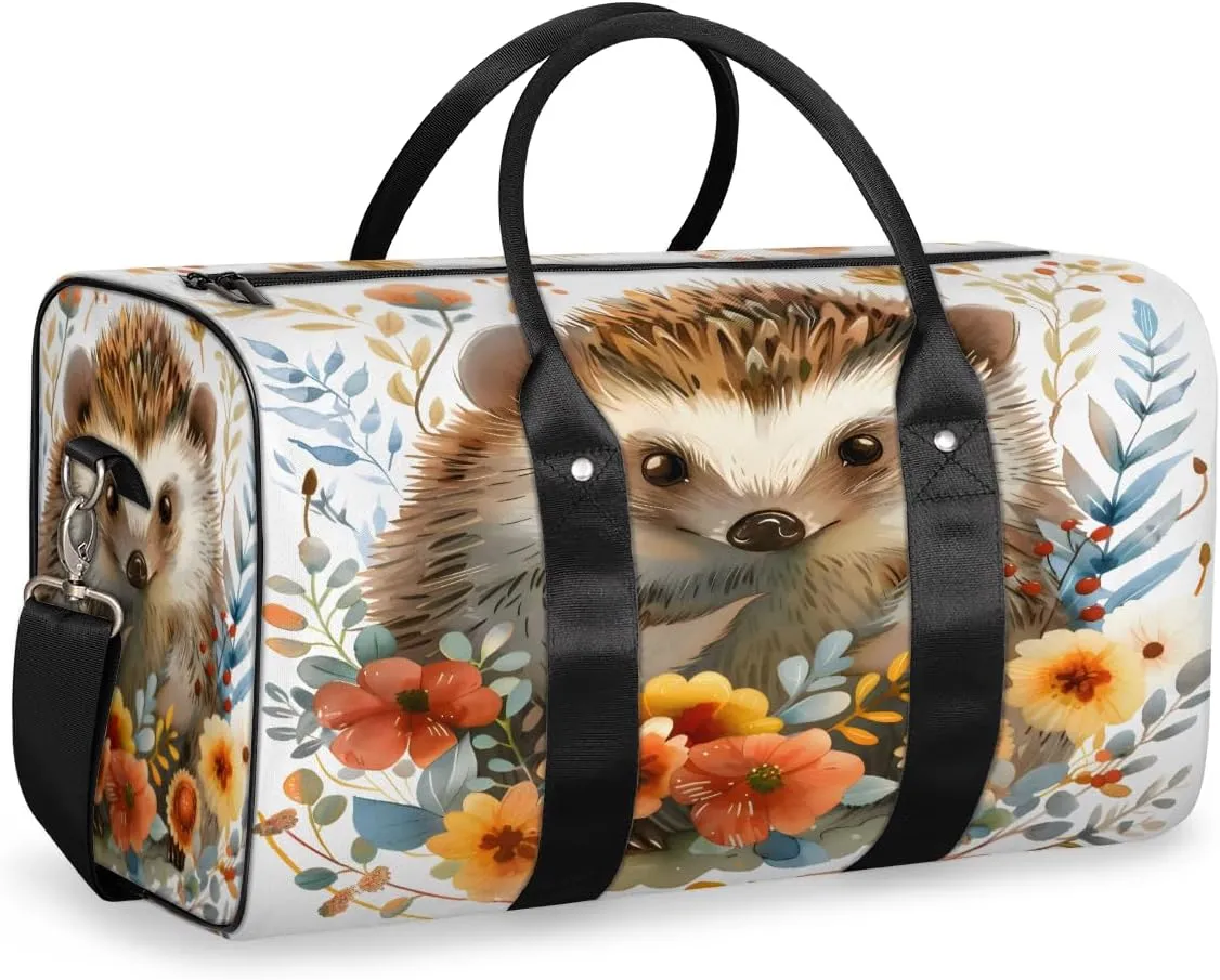Colorful Flower Hedgehog Travel Duffle Bag, Sports Gym Bags for Women Men, Carry On Weekender Overnight Workout Airplane Trips Bag