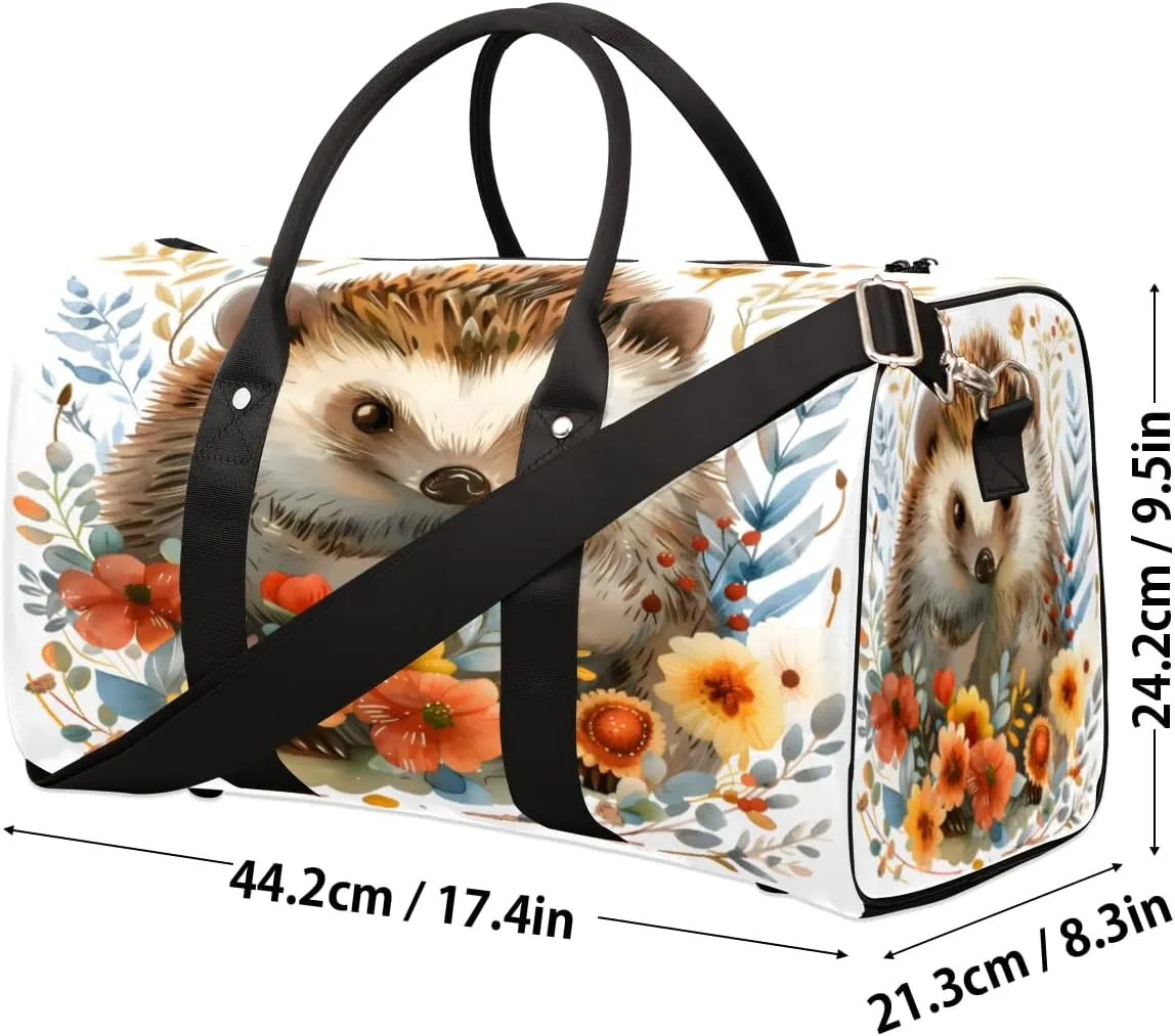 Colorful Flower Hedgehog Travel Duffle Bag, Sports Gym Bags for Women Men, Carry On Weekender Overnight Workout Airplane Trips Bag