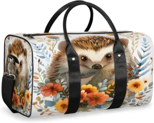 Colorful Flower Hedgehog Travel Duffle Bag, Sports Gym Bags for Women Men, Carry On Weekender Overnight Workout Airplane Trips Bag