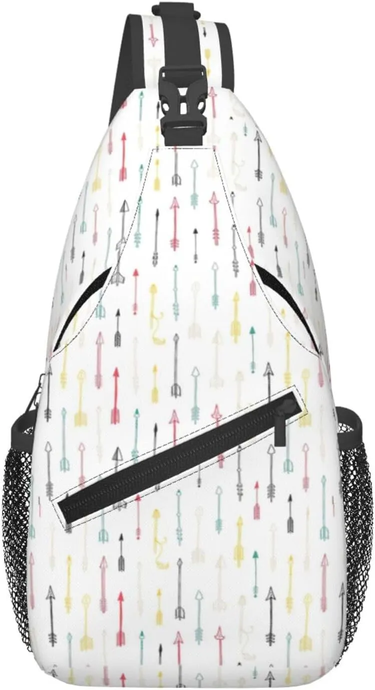 Colorful Hand Drawn Art with Boho Style Arrows print Crossbody bag, outdoor bag, casual bag, fashionable travel accessories fit everyone