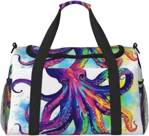 Colorful Octopus Travel Duffel Bag Lightweight Waterproof Carry On Tote Bag Foldable Weekender Overnight Bags Sport Gym Bag For Women Men