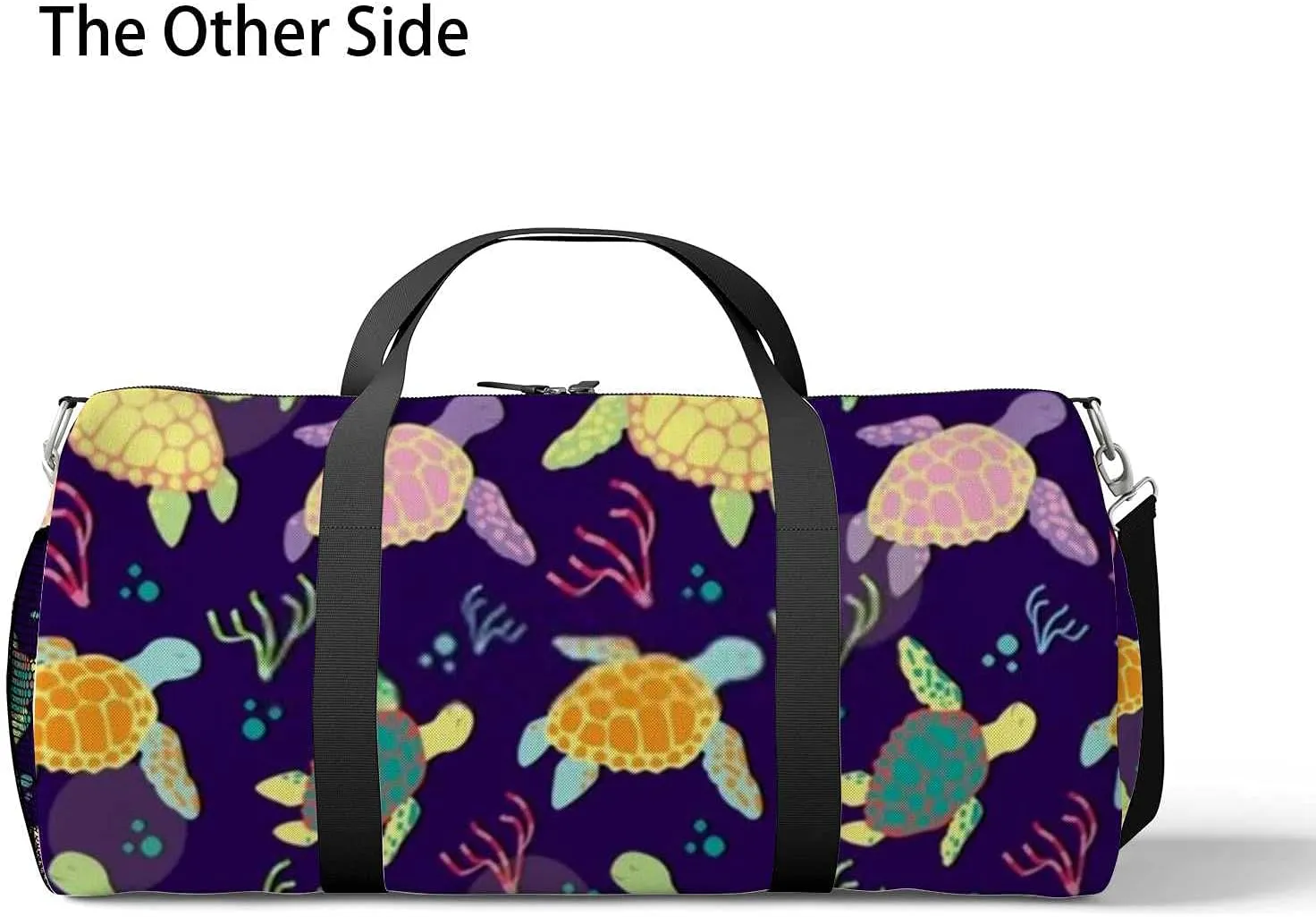 Colorful Sea Turtle Algae Sports Duffel Bag Travel Gym Tote Bags Lightweight Durable Shoulder Strap Waterproof Polyester Outside Mesh Pocket Overnight Trip Duffel Bag for Women Men