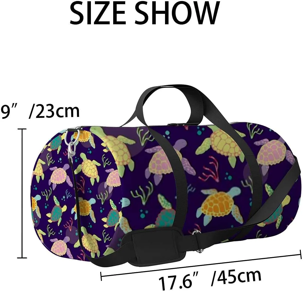 Colorful Sea Turtle Algae Sports Duffel Bag Travel Gym Tote Bags Lightweight Durable Shoulder Strap Waterproof Polyester Outside Mesh Pocket Overnight Trip Duffel Bag for Women Men