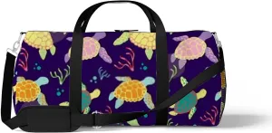 Colorful Sea Turtle Algae Sports Duffel Bag Travel Gym Tote Bags Lightweight Durable Shoulder Strap Waterproof Polyester Outside Mesh Pocket Overnight Trip Duffel Bag for Women Men