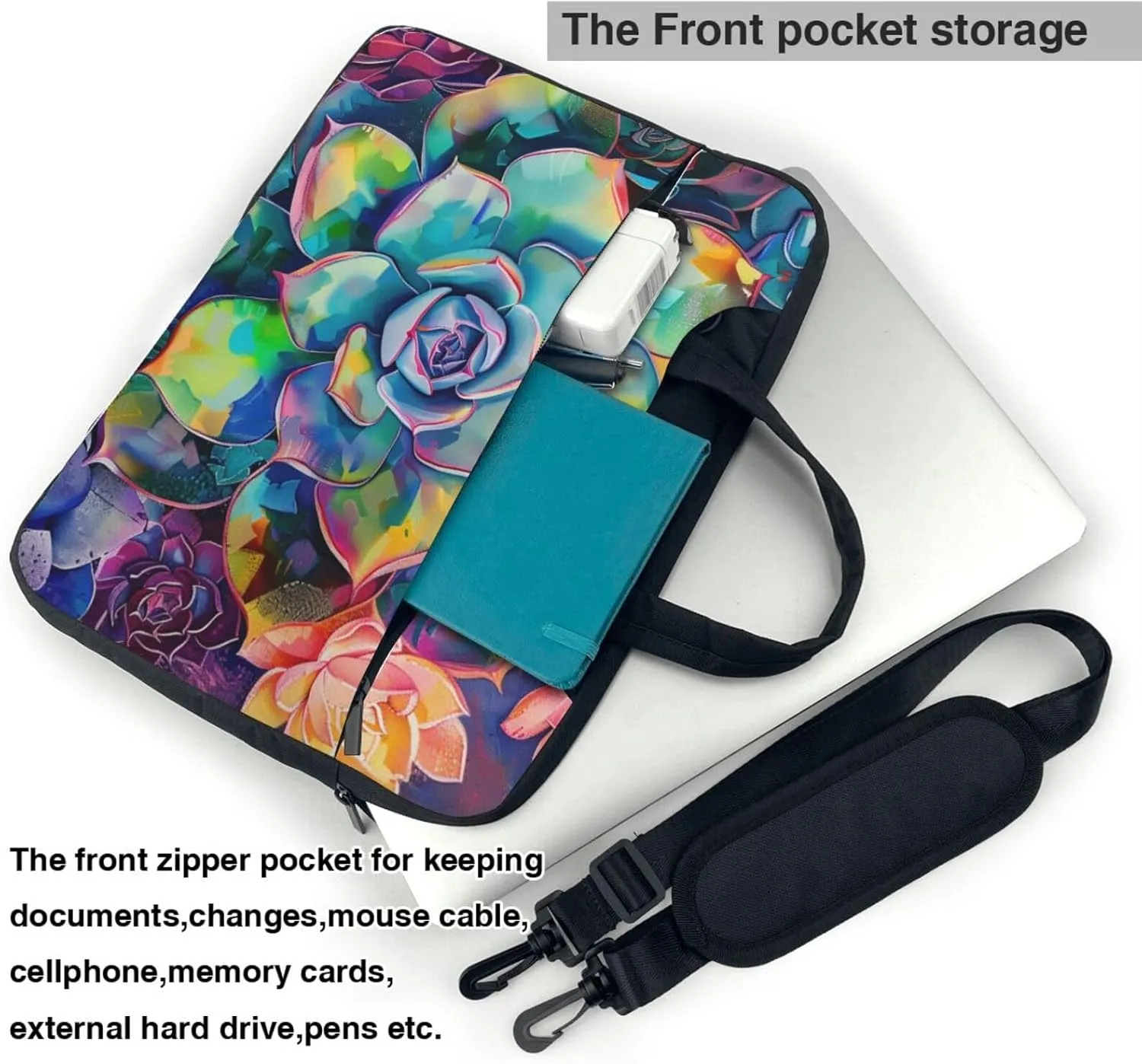 Colorful Succulent Print Laptop Tote Bag Travel Bag Business Computer Bag Work Bag for Men Women