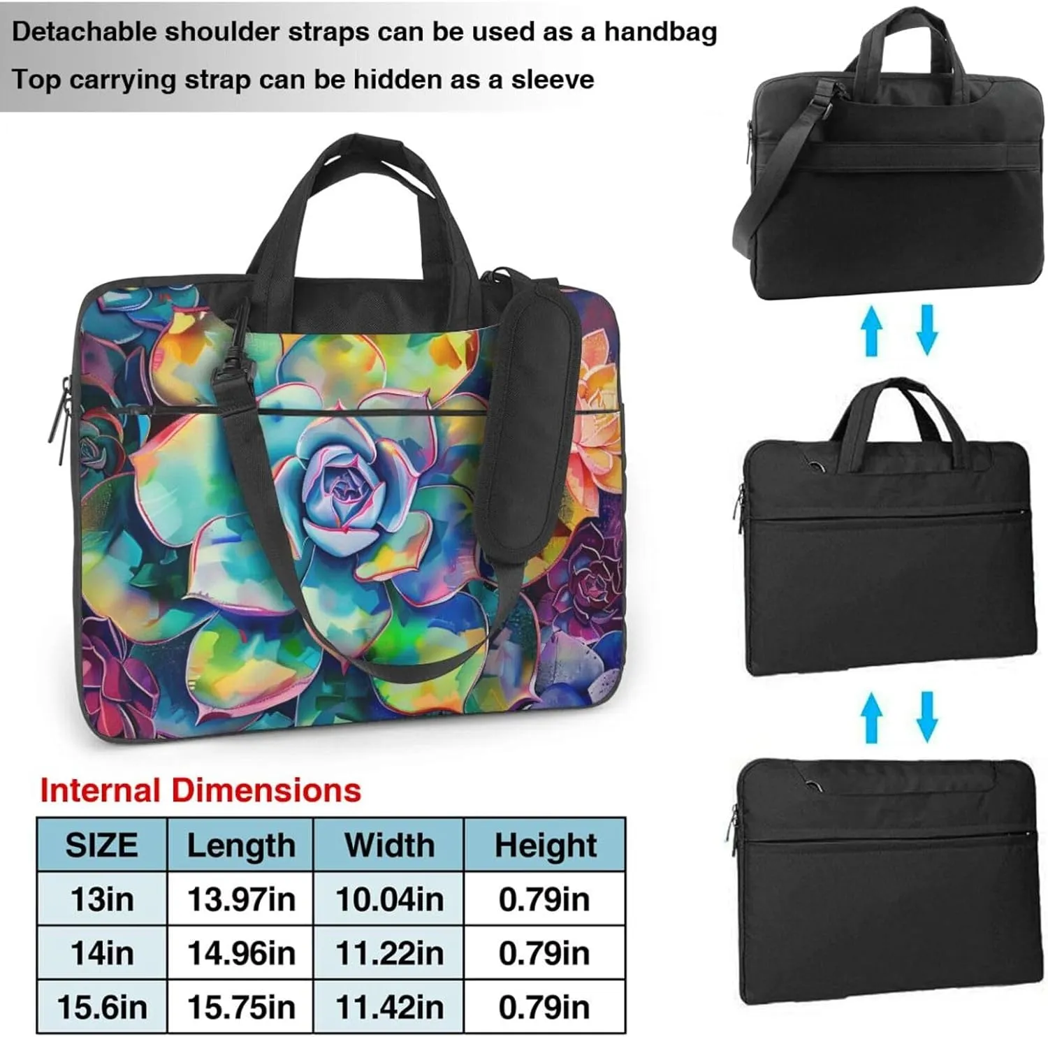 Colorful Succulent Print Laptop Tote Bag Travel Bag Business Computer Bag Work Bag for Men Women