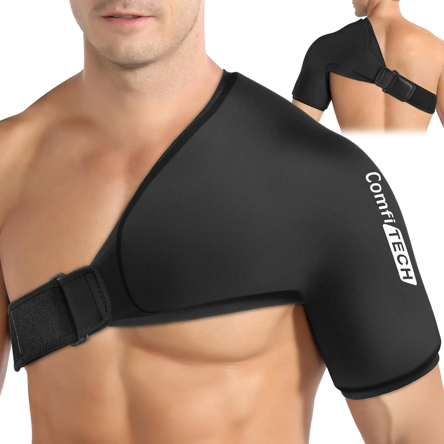 Comfitech Shoulder Ice Pack Wrap Sleeve for Better Putting On & Off, Reusable Gel Cold Pad for Arm, Large, Black