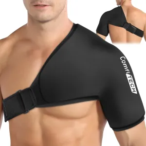 Comfitech Shoulder Ice Pack Wrap Sleeve for Better Putting On & Off, Reusable Gel Cold Pad for Arm, Large, Black
