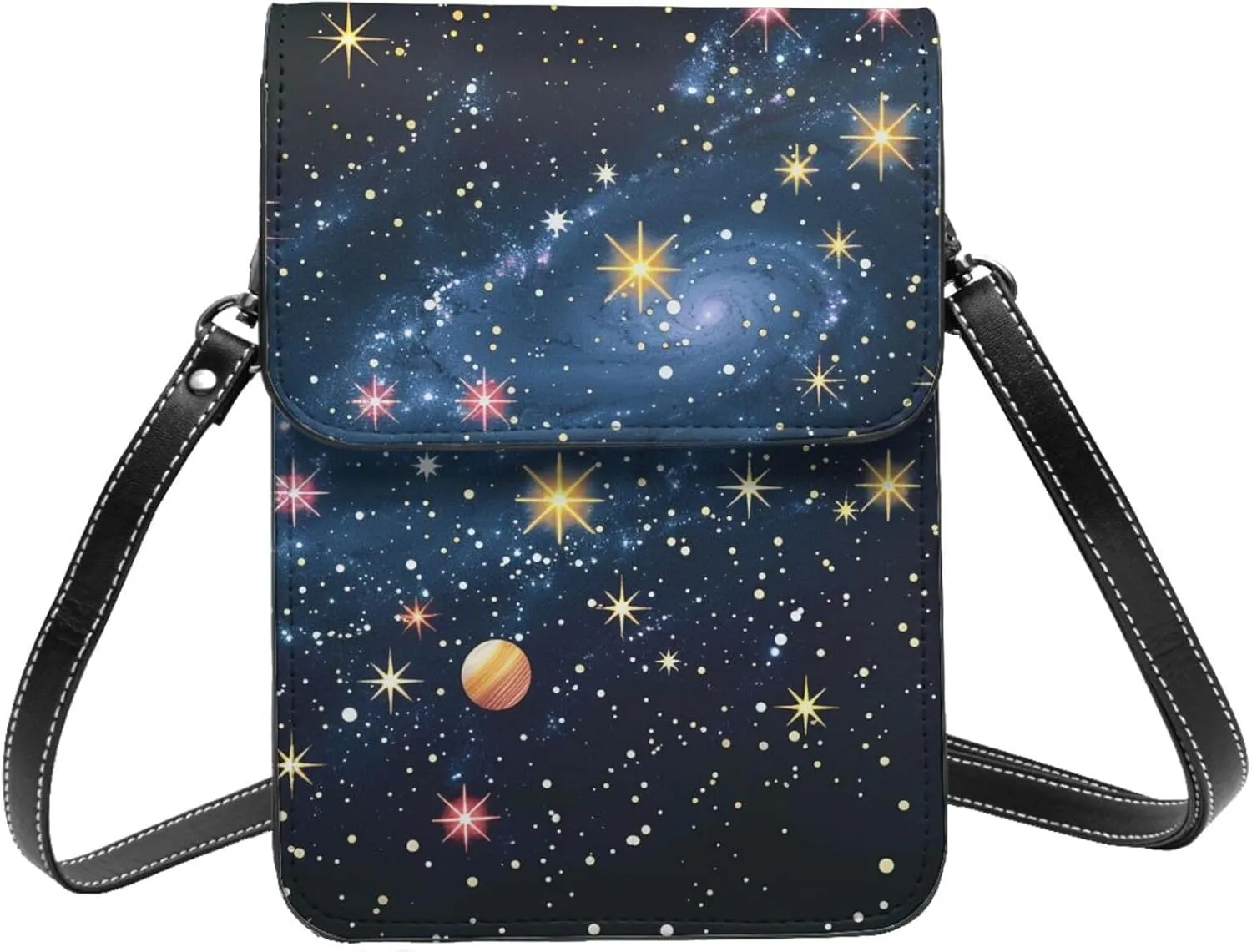 Constellation Star Clusters Galaxies Printed Crossbody Cell Phone Bag for Women Men, Small Leather Cell Phone Purse Wallet, Hold Two Phones
