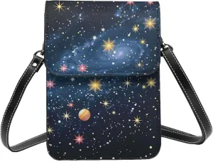 Constellation Star Clusters Galaxies Printed Crossbody Cell Phone Bag for Women Men, Small Leather Cell Phone Purse Wallet, Hold Two Phones