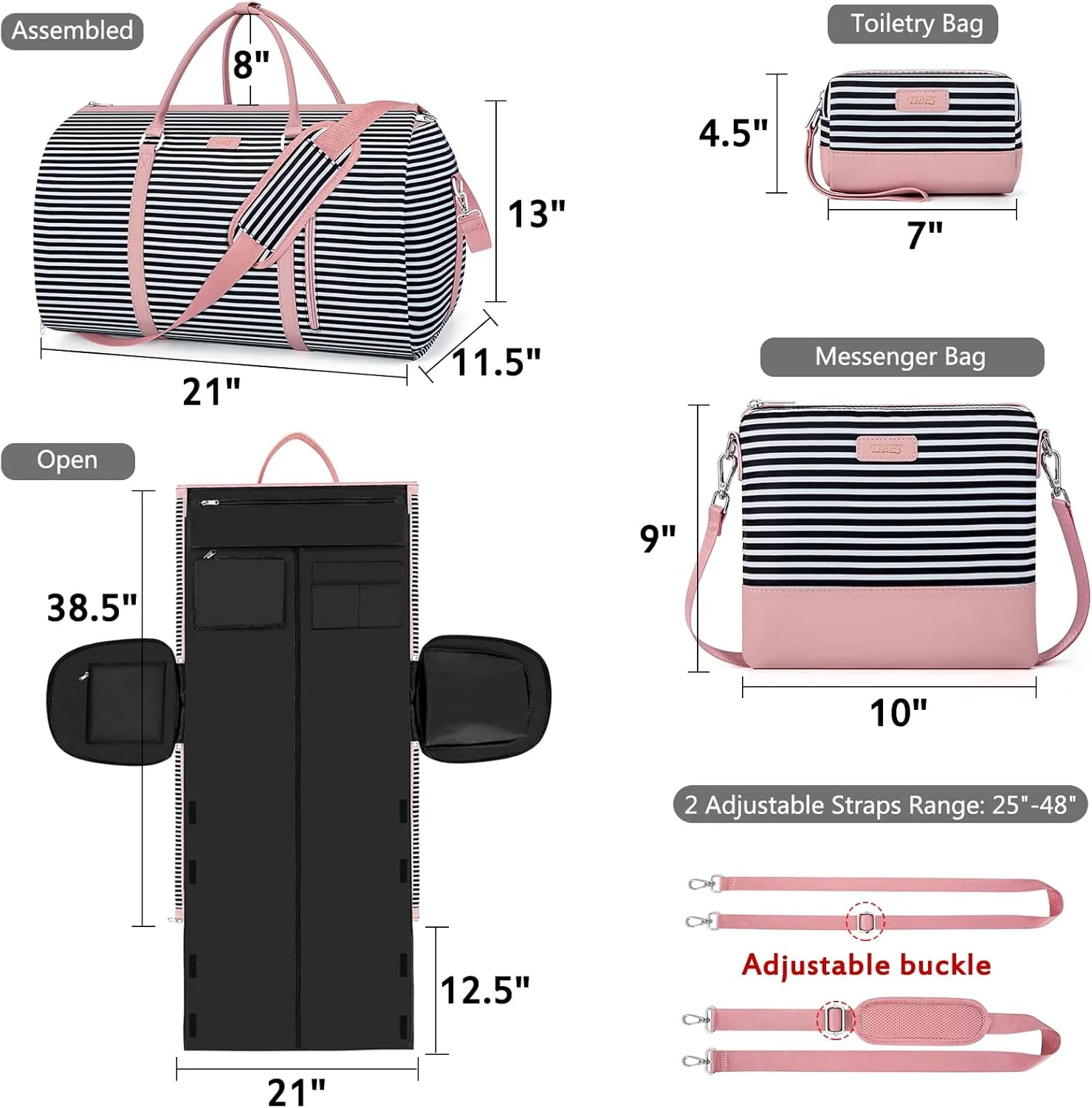 Convertible Garment Duffel Bag for Travel - Carry On Garment Bags With Toiletry Bag Large Weekender Bag for Men Women 2 in 1 Hanging Suitcase Suit Travel Duffel Overnight Bags 4pcs Set