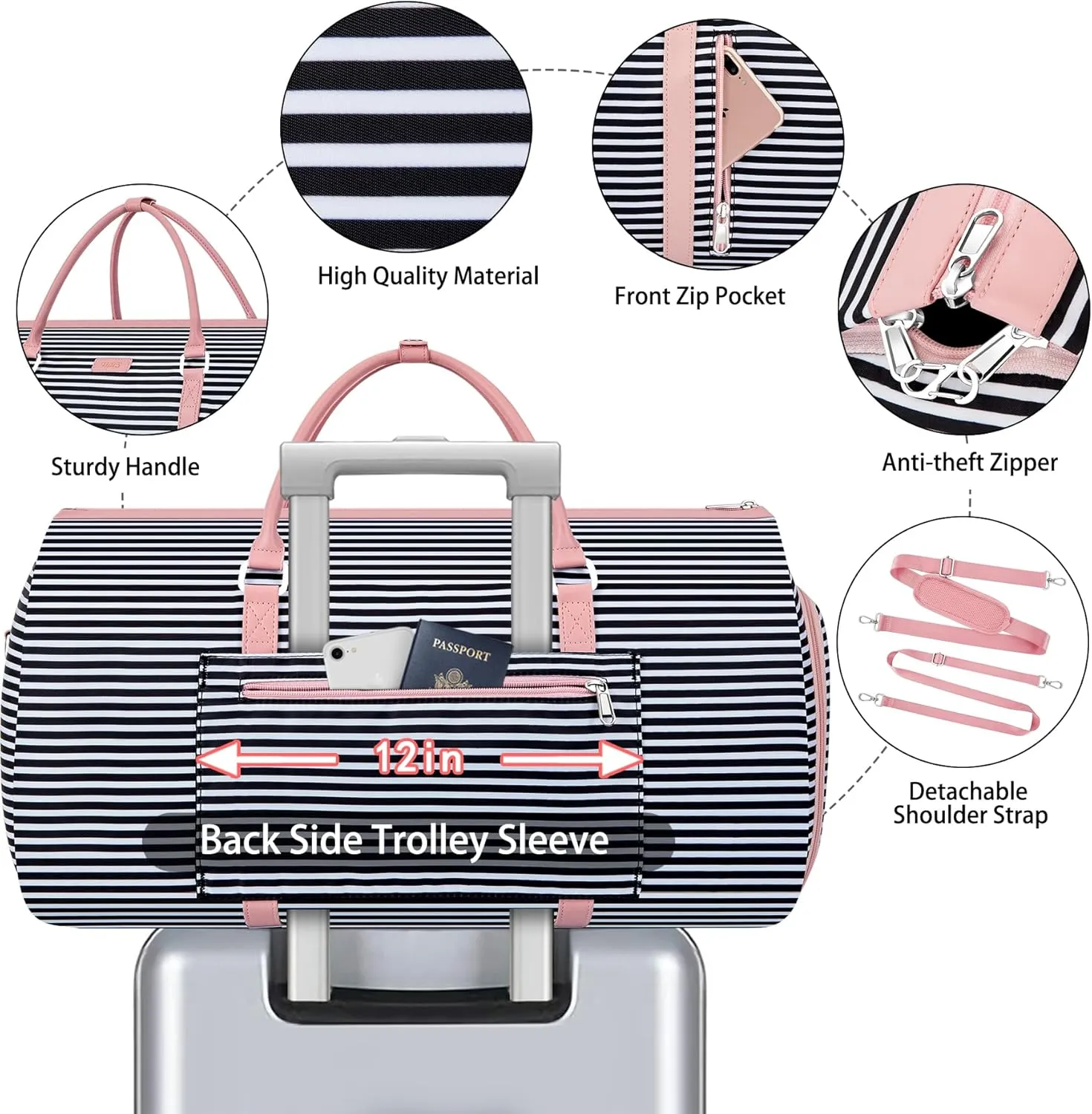 Convertible Garment Duffel Bag for Travel - Carry On Garment Bags With Toiletry Bag Large Weekender Bag for Men Women 2 in 1 Hanging Suitcase Suit Travel Duffel Overnight Bags 4pcs Set