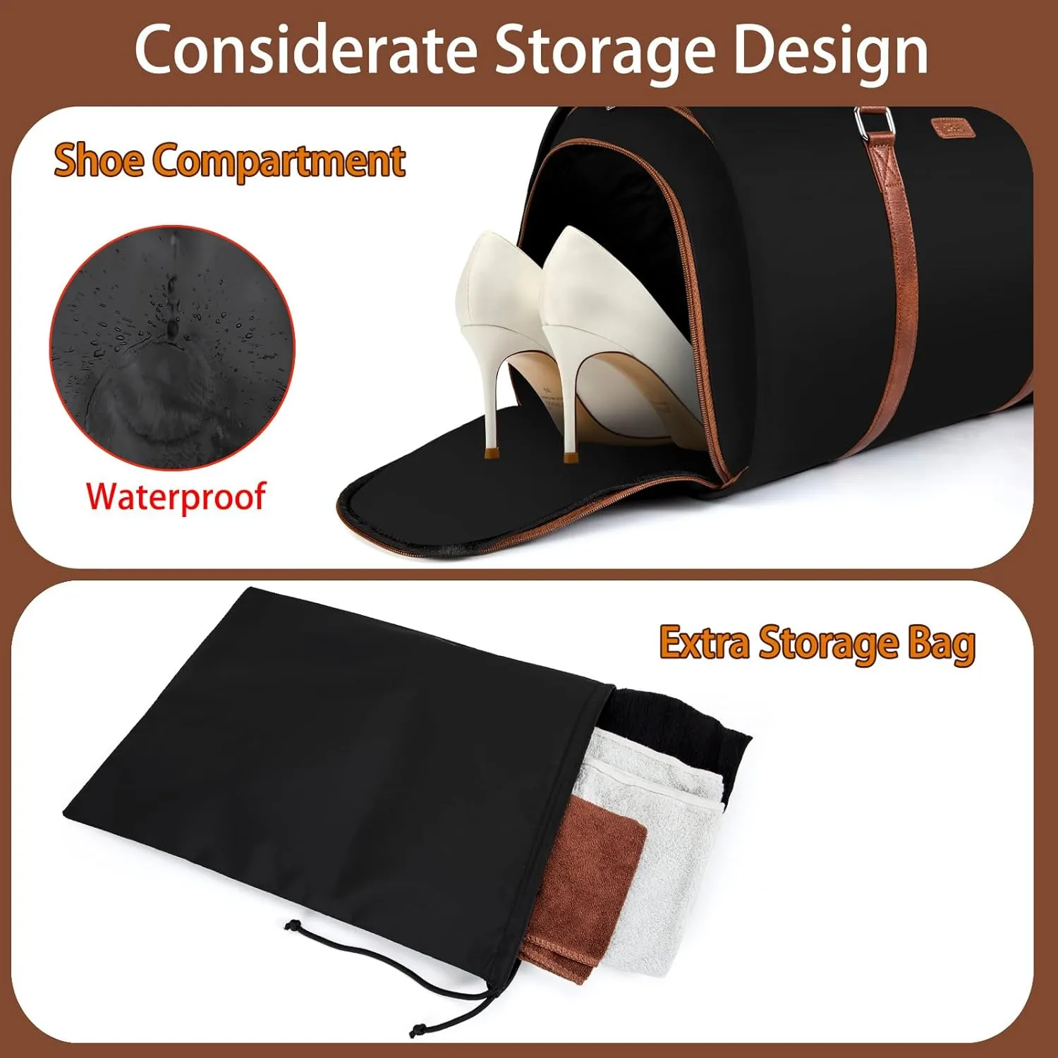 Convertible Garment Duffle Bags for Travel - Carry On Garment Bags With Toiletry Bag, Large Weekender Bags for Women Men 2 in 1 Hanging Suitcase Suit Travel Duffel Bags (Black)