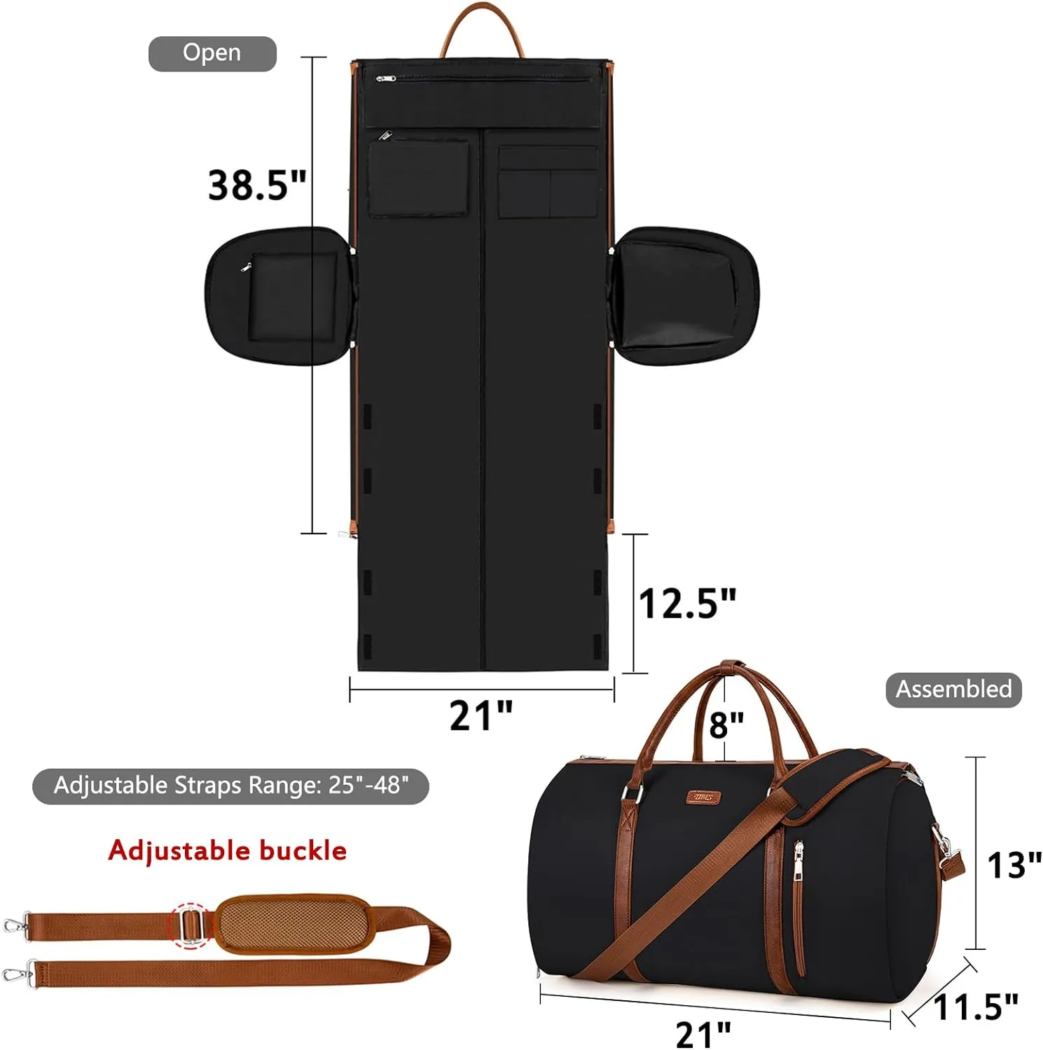 Convertible Garment Duffle Bags for Travel - Carry On Garment Bags With Toiletry Bag, Large Weekender Bags for Women Men 2 in 1 Hanging Suitcase Suit Travel Duffel Bags (Black)
