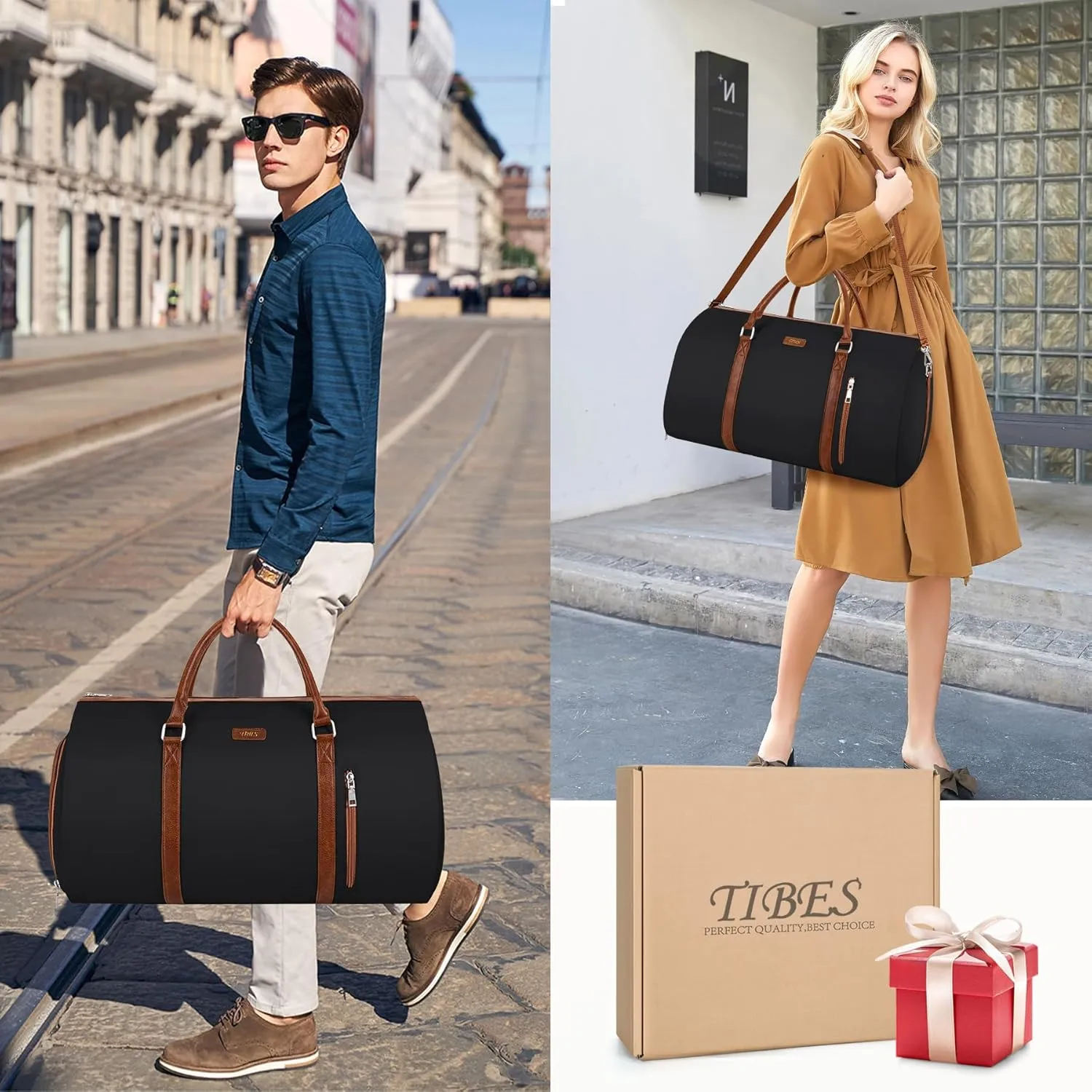 Convertible Garment Duffle Bags for Travel - Carry On Garment Bags With Toiletry Bag, Large Weekender Bags for Women Men 2 in 1 Hanging Suitcase Suit Travel Duffel Bags (Black)