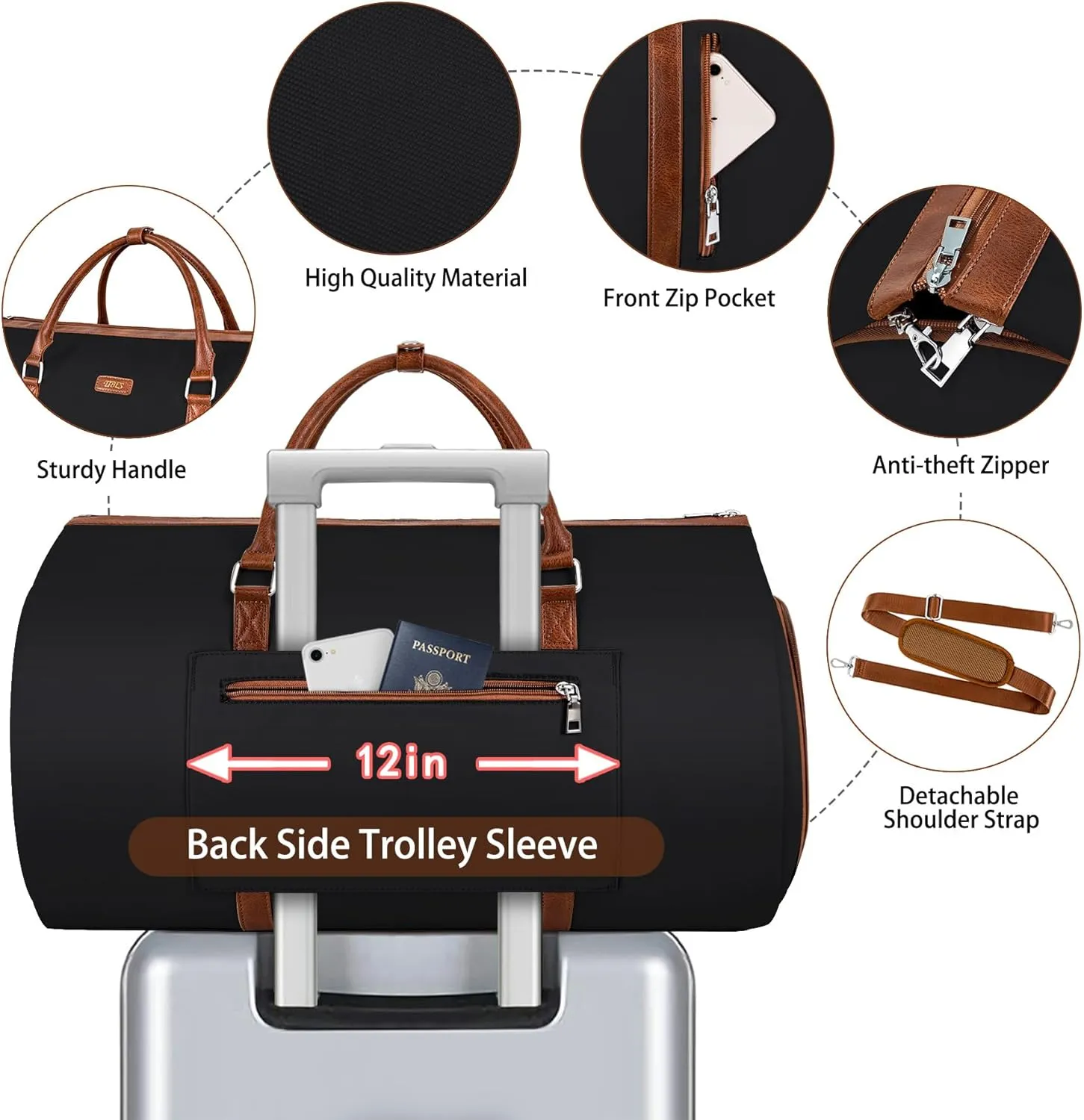 Convertible Garment Duffle Bags for Travel - Carry On Garment Bags With Toiletry Bag, Large Weekender Bags for Women Men 2 in 1 Hanging Suitcase Suit Travel Duffel Bags (Black)