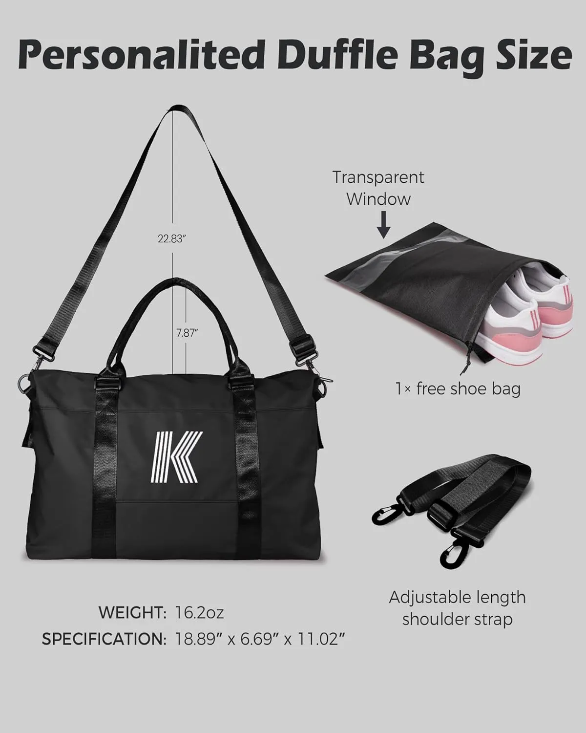 Cool Gifts for Girl,Travel Essentials, Travel Duffel Bag, Gym Bag, Personalized Weekender Bag, Overnight Bag, Niece Gifts Graduate Gifts for Her Birthday Gifts (Letter G)