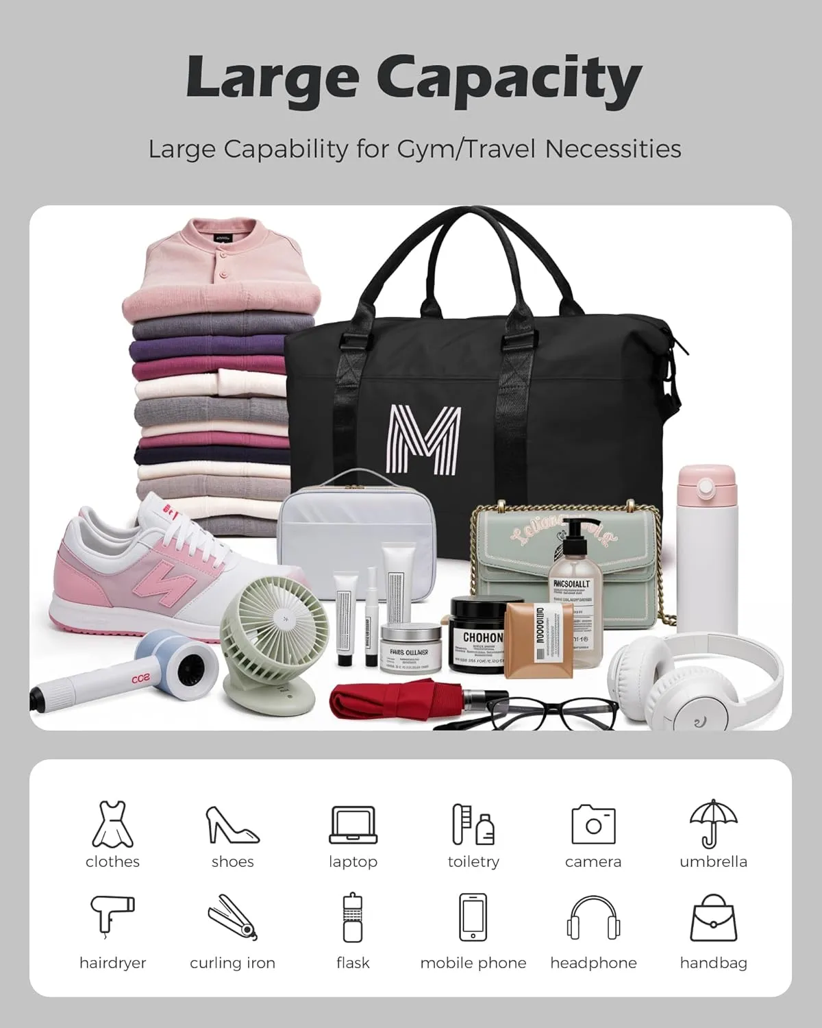 Cool Gifts for Girl,Travel Essentials, Travel Duffel Bag, Gym Bag, Personalized Weekender Bag, Overnight Bag, Niece Gifts Graduate Gifts for Her Birthday Gifts (Letter G)