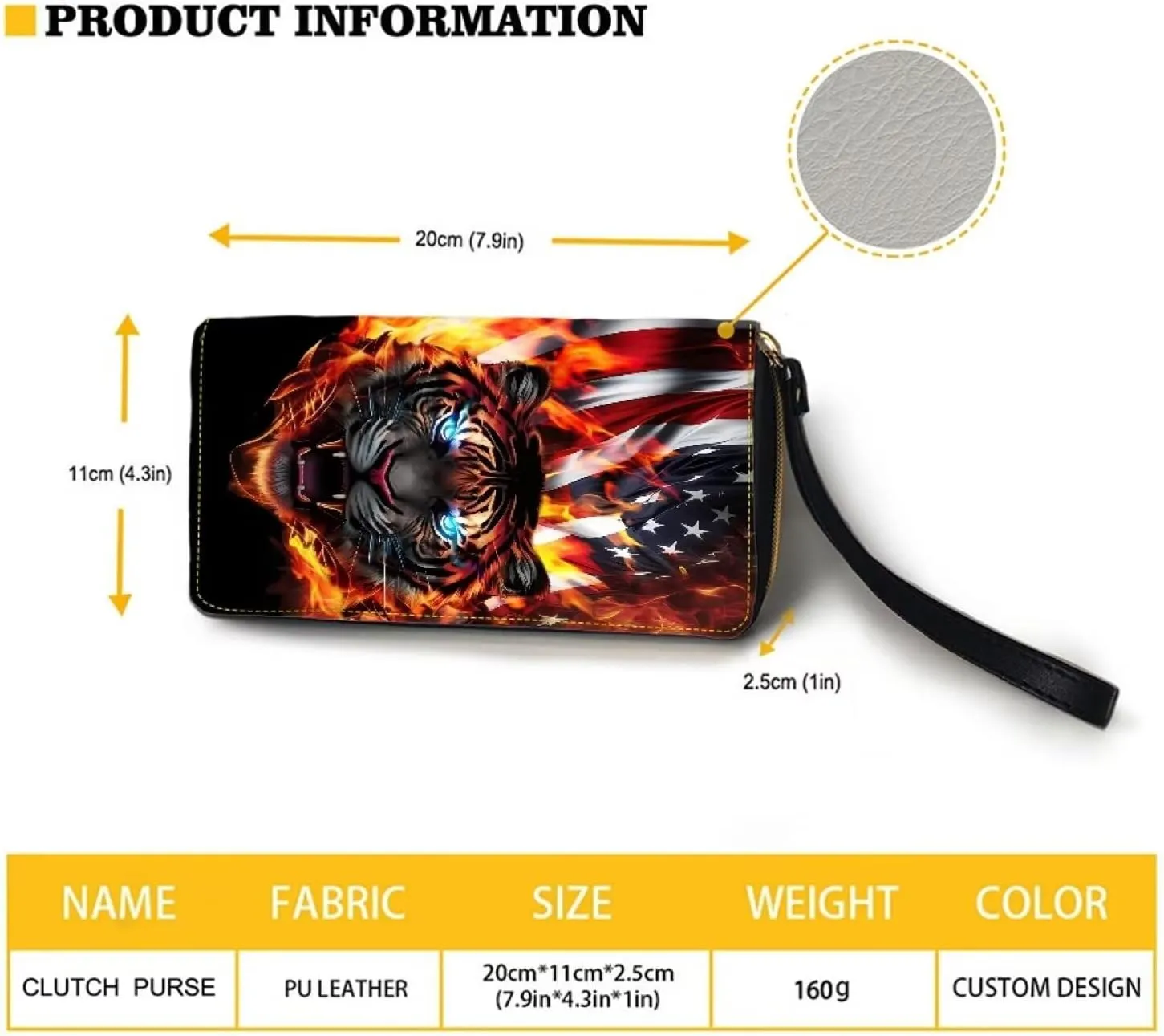 Cool Tiger and Flag Men Wallet Leather Purse with Coin Pocket Wallets Hawaiian Palm Tree Design Travel Causal Money Clips Handbag Clutch Bag with Wristlet Strap