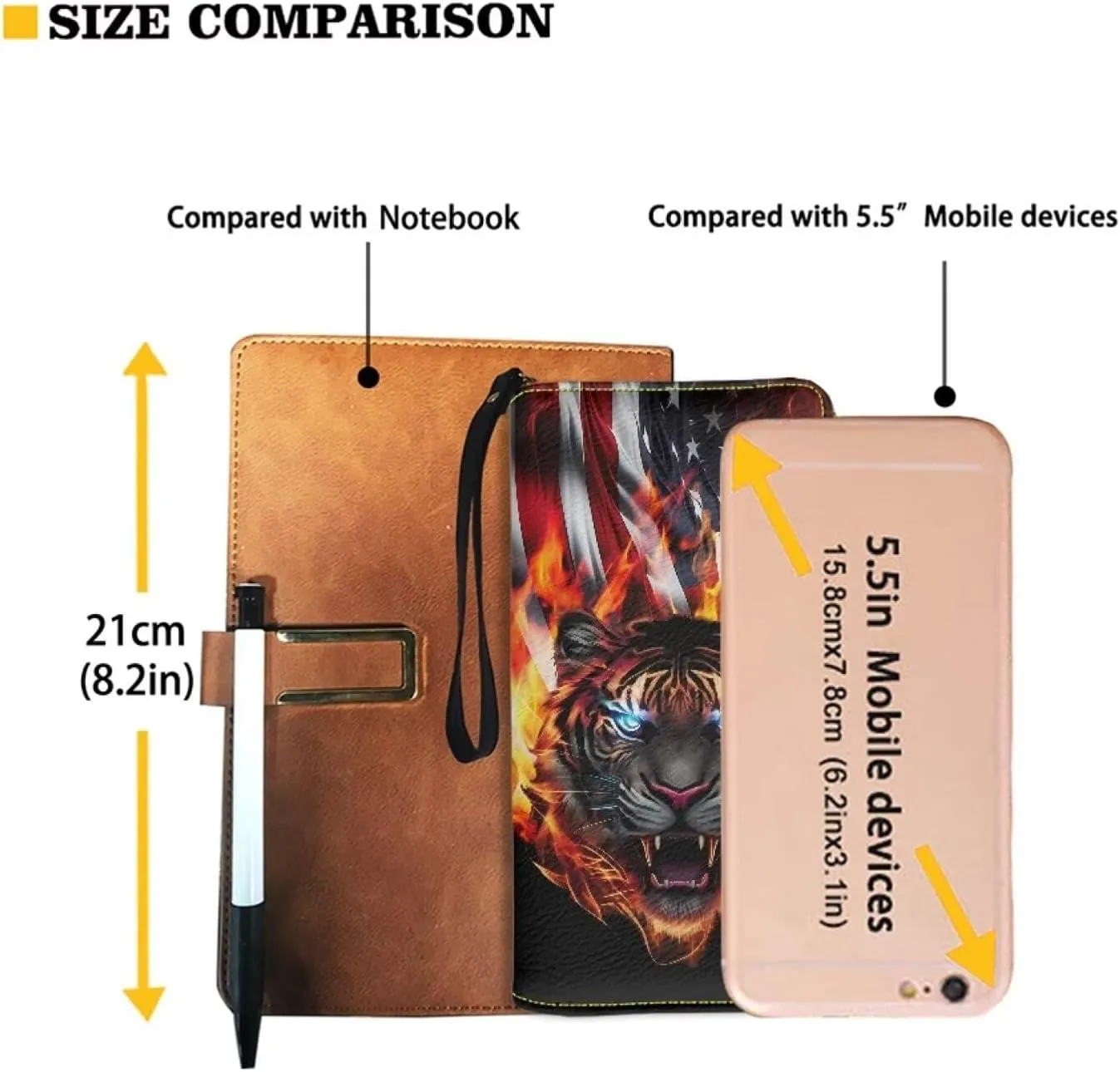 Cool Tiger and Flag Men Wallet Leather Purse with Coin Pocket Wallets Hawaiian Palm Tree Design Travel Causal Money Clips Handbag Clutch Bag with Wristlet Strap