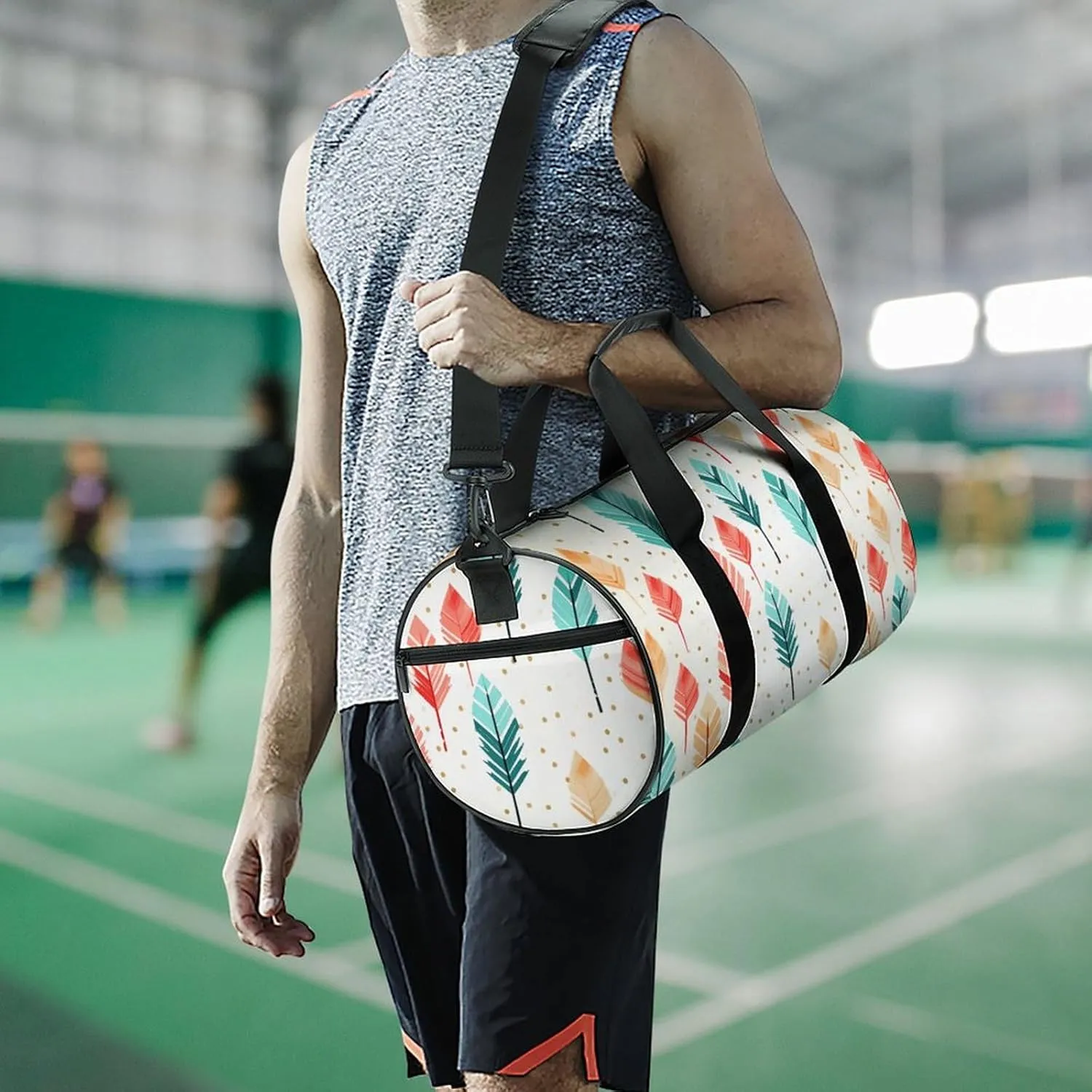 Coral And Teal Arrows Gym Bag Small Travel Duffle Bag with Compartment Carry On Weekender Bag for Women Men
