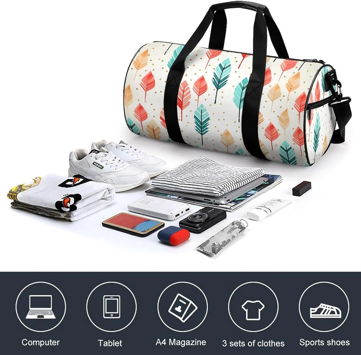 Coral And Teal Arrows Gym Bag Small Travel Duffle Bag with Compartment Carry On Weekender Bag for Women Men