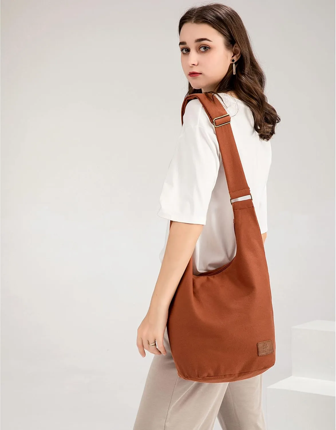 Coton Pose Women Hippie Crossbody Bag - Top Zip Large Capacity Canvas Sling Bag - Jacquard Cloth Handmade