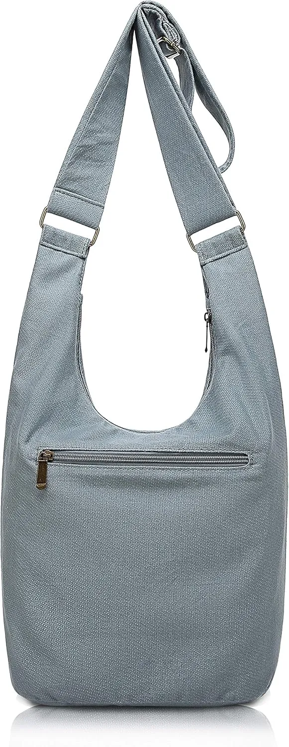 Coton Pose Women Hippie Crossbody Bag - Top Zip Large Capacity Canvas Sling Bag - Jacquard Cloth Handmade