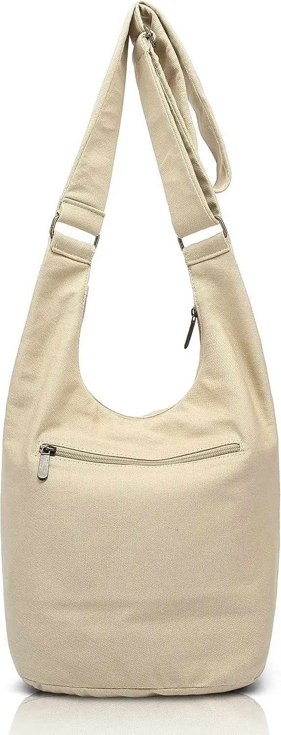Coton Pose Women Hippie Crossbody Bag - Top Zip Large Capacity Canvas Sling Bag - Jacquard Cloth Handmade