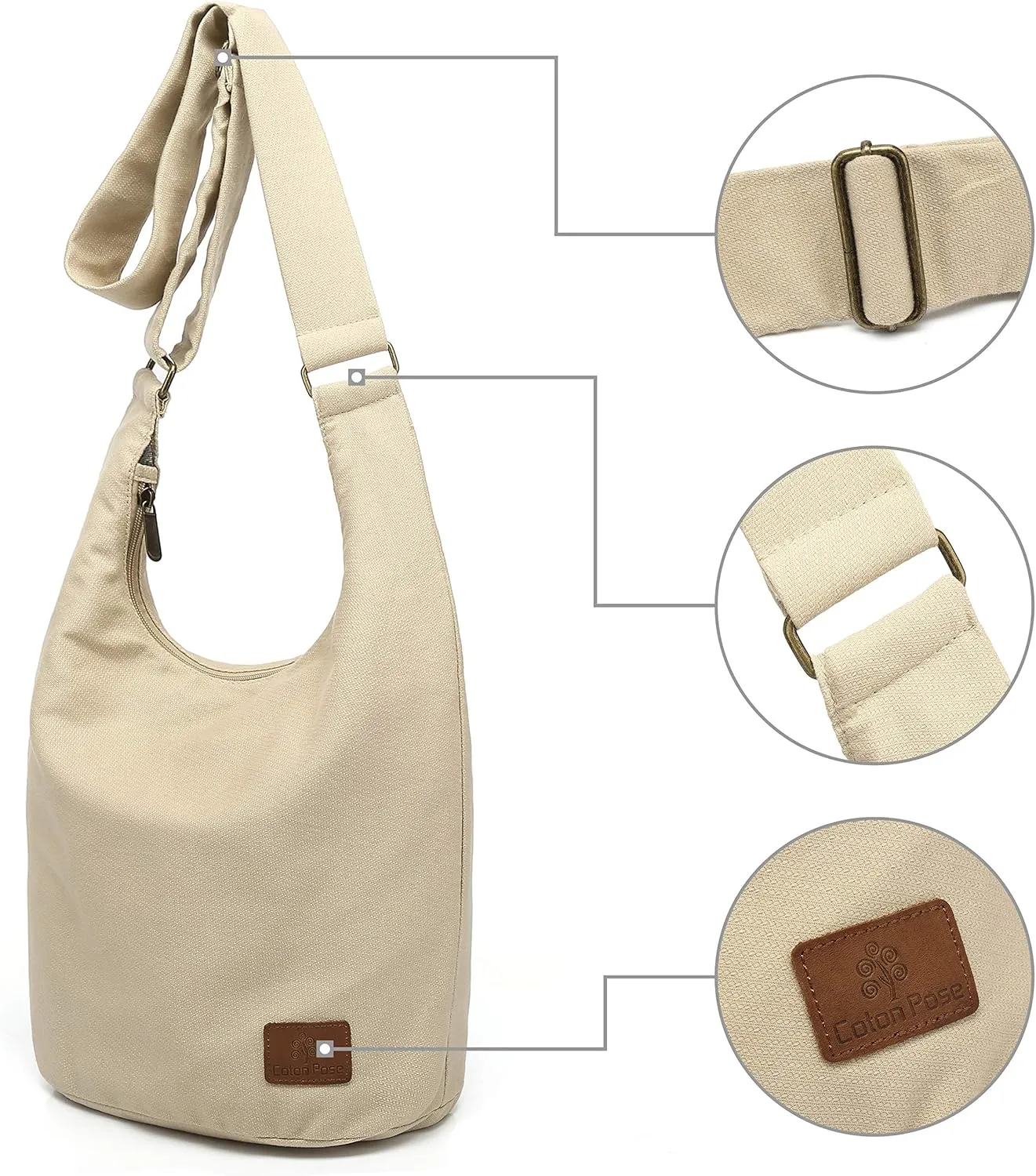 Coton Pose Women Hippie Crossbody Bag - Top Zip Large Capacity Canvas Sling Bag - Jacquard Cloth Handmade
