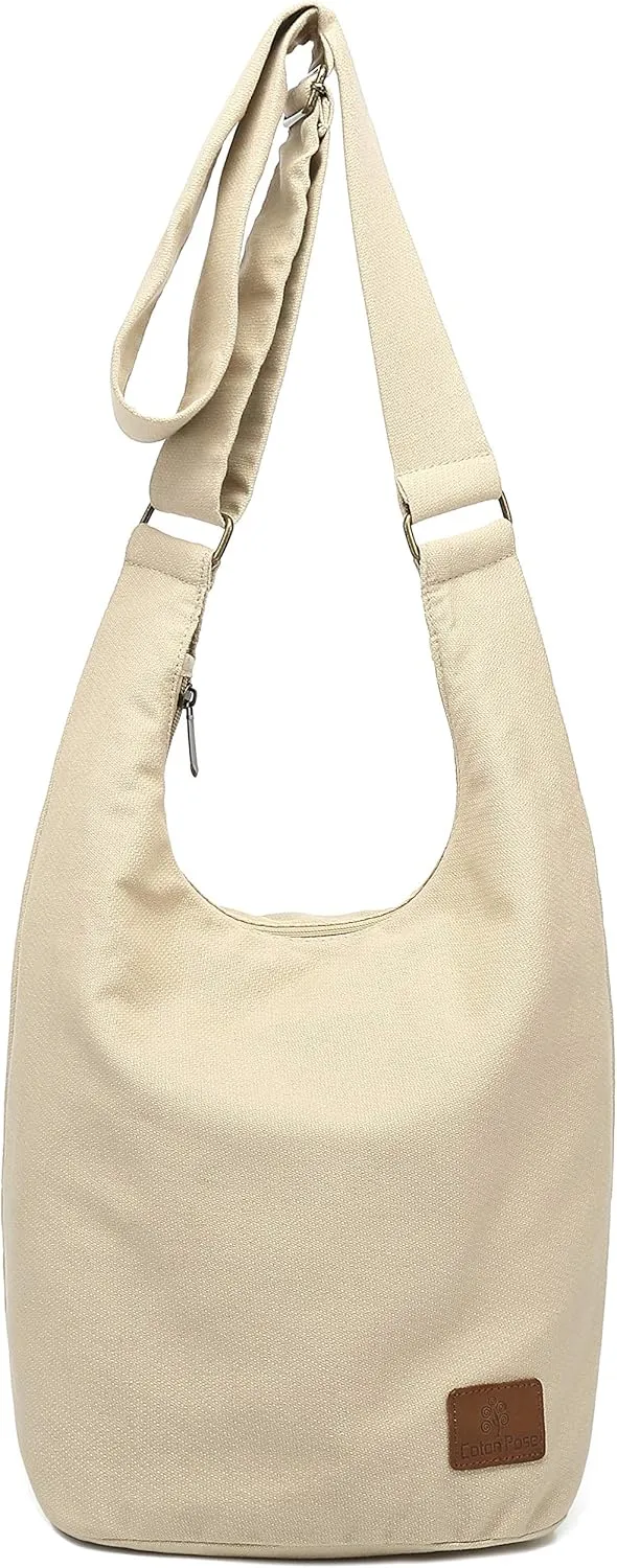 Coton Pose Women Hippie Crossbody Bag - Top Zip Large Capacity Canvas Sling Bag - Jacquard Cloth Handmade