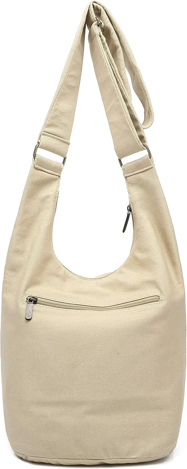 Coton Pose Women Hippie Crossbody Bag - Top Zip Large Capacity Canvas Sling Bag - Jacquard Cloth Handmade