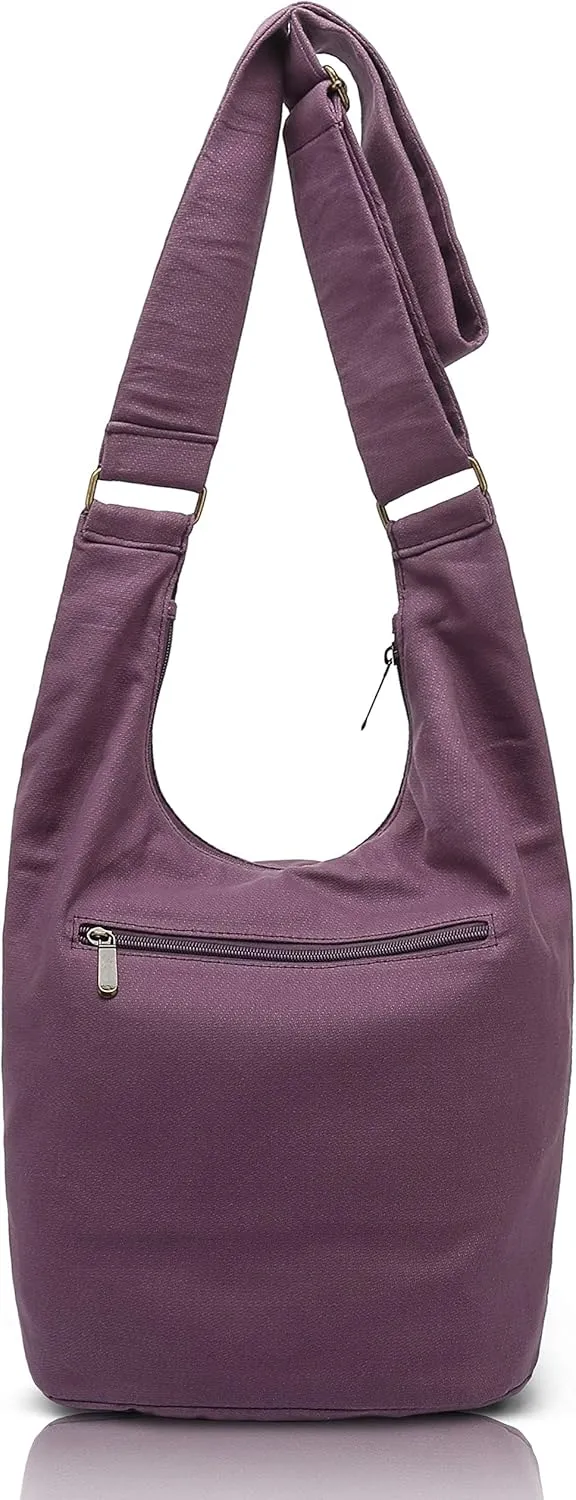 Coton Pose Women Hippie Crossbody Bag - Top Zip Large Capacity Canvas Sling Bag - Jacquard Cloth Handmade