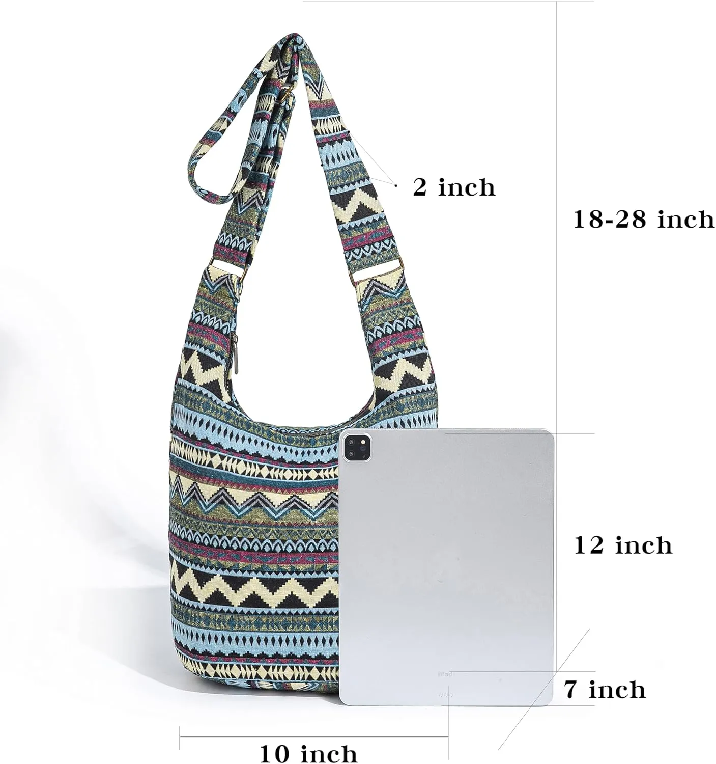 Coton Pose Women Hippie Crossbody Bag - Top Zip Large Capacity Canvas Sling Bag - Jacquard Cloth Handmade