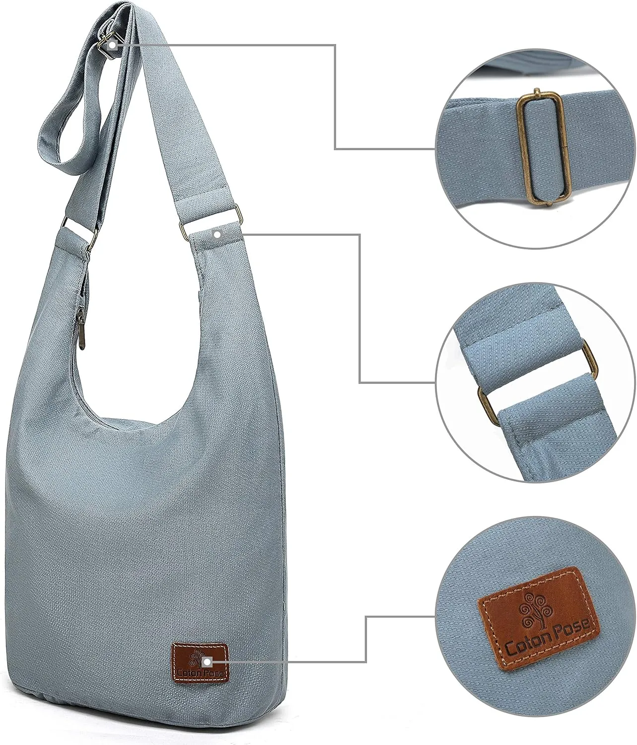 Coton Pose Women Hippie Crossbody Bag - Top Zip Large Capacity Canvas Sling Bag - Jacquard Cloth Handmade