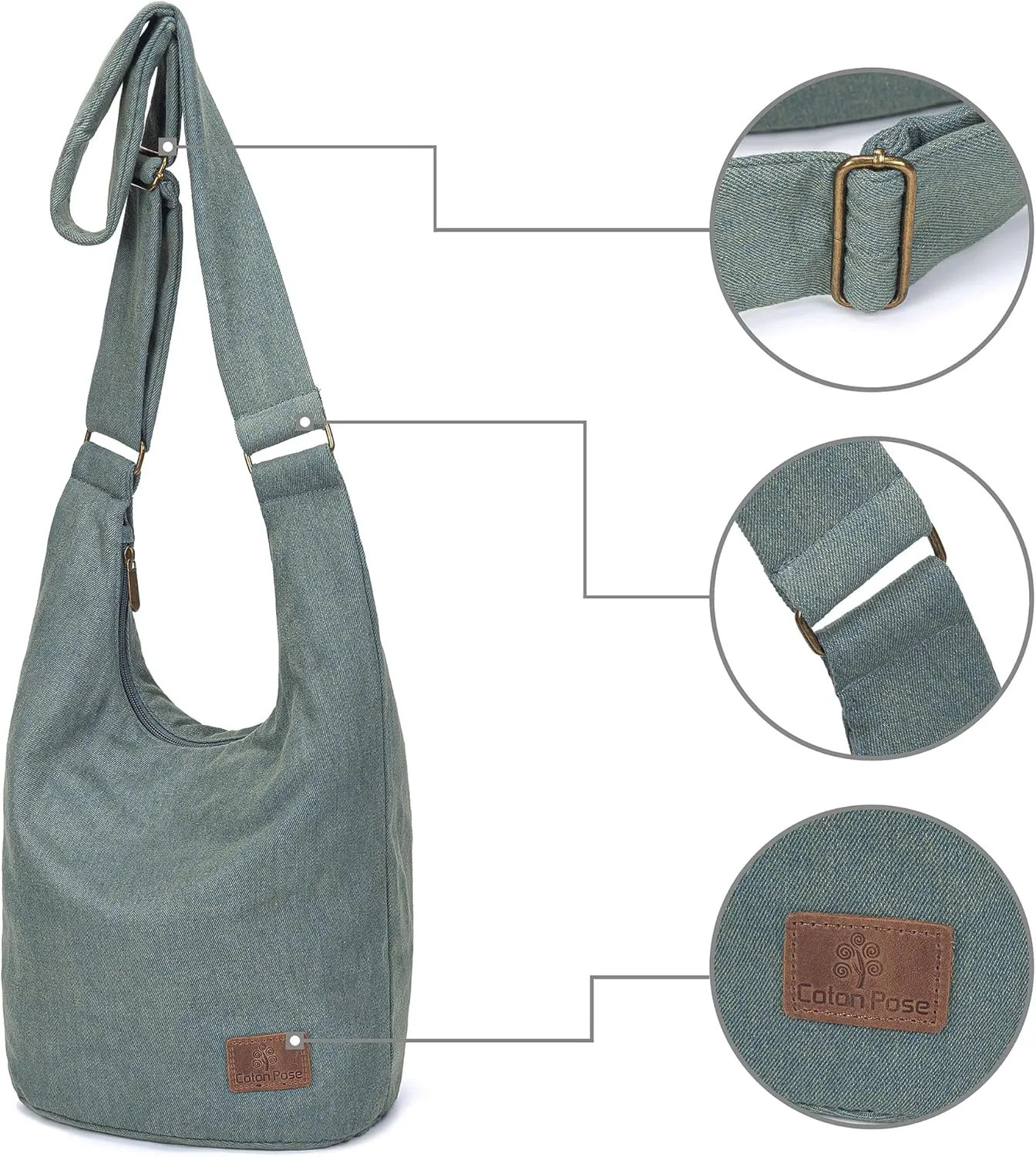 Coton Pose Women Hippie Crossbody Bag - Top Zip Large Capacity Canvas Sling Bag - Jacquard Cloth Handmade