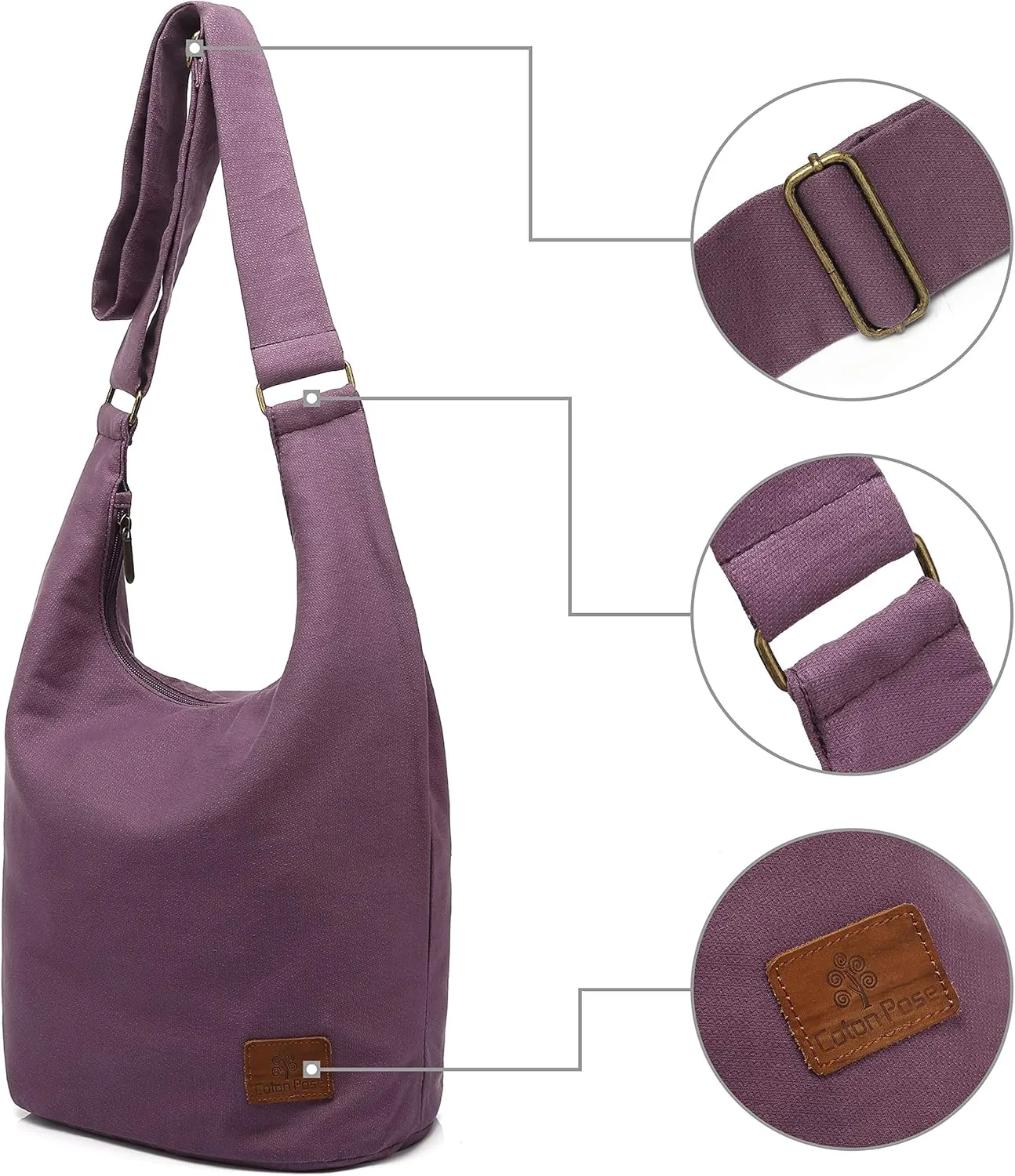Coton Pose Women Hippie Crossbody Bag - Top Zip Large Capacity Canvas Sling Bag - Jacquard Cloth Handmade