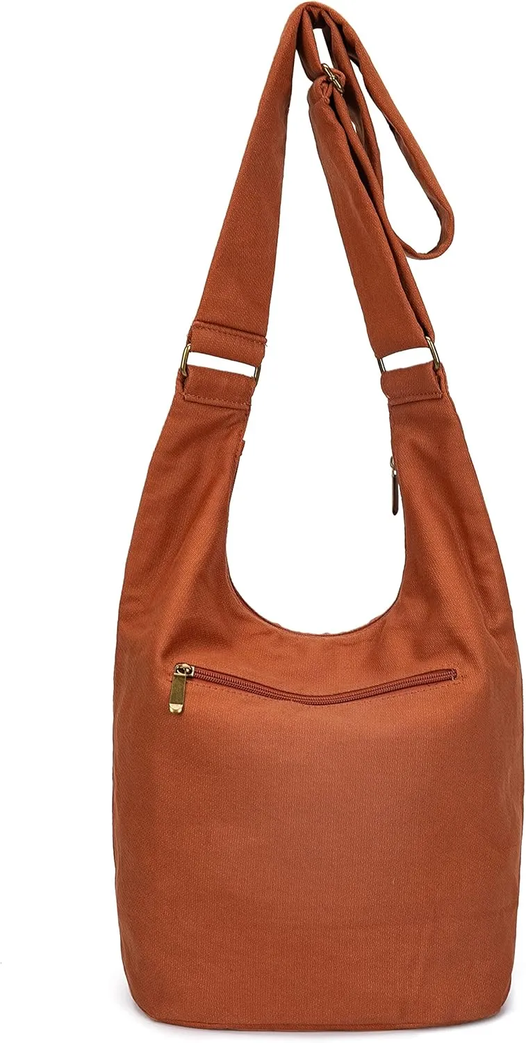 Coton Pose Women Hippie Crossbody Bag - Top Zip Large Capacity Canvas Sling Bag - Jacquard Cloth Handmade