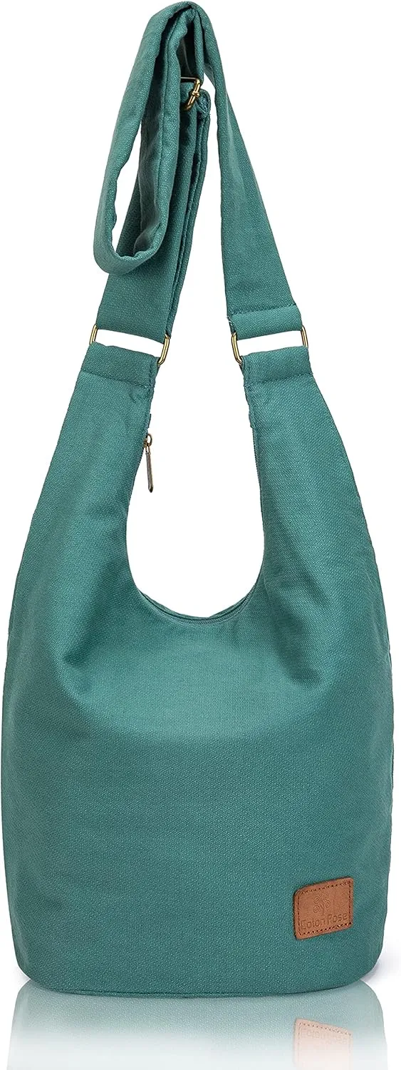 Coton Pose Women Hippie Crossbody Bag - Top Zip Large Capacity Canvas Sling Bag - Jacquard Cloth Handmade