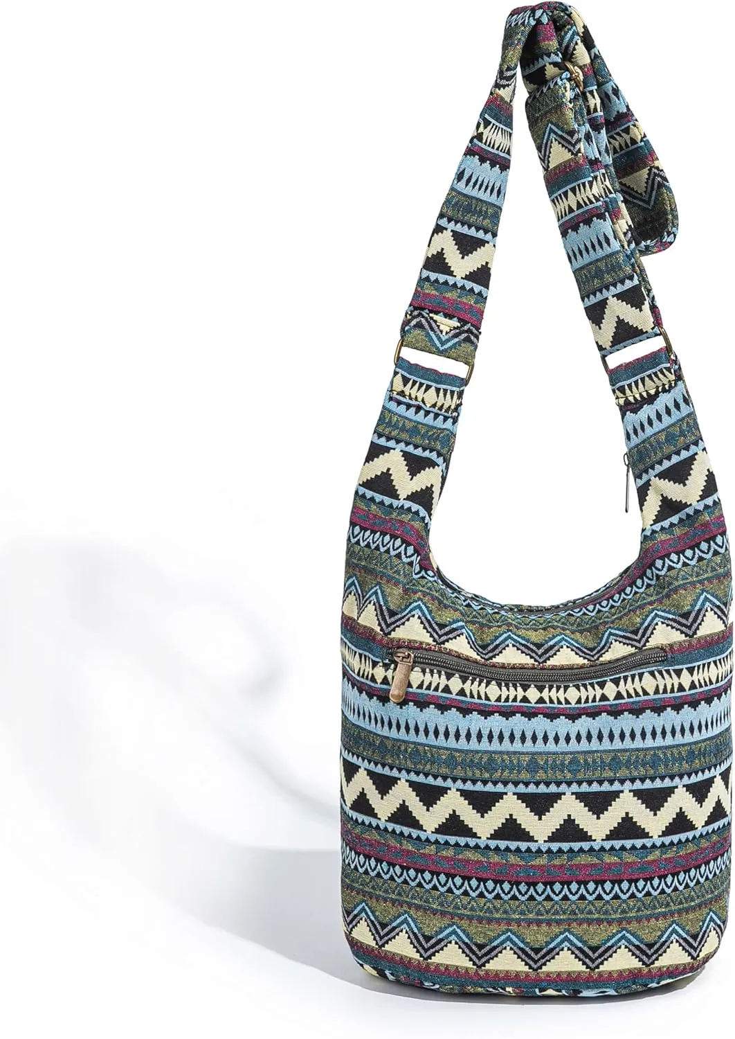 Coton Pose Women Hippie Crossbody Bag - Top Zip Large Capacity Canvas Sling Bag - Jacquard Cloth Handmade