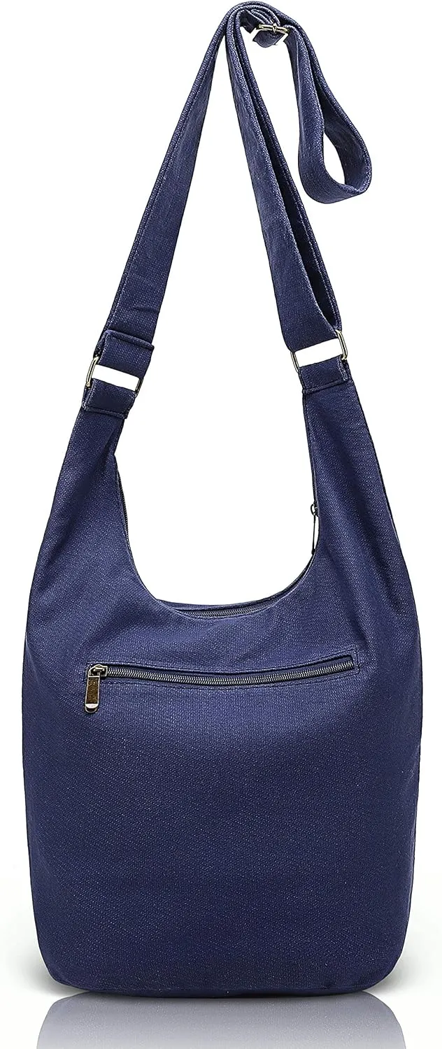 Coton Pose Women Hippie Crossbody Bag - Top Zip Large Capacity Canvas Sling Bag - Jacquard Cloth Handmade